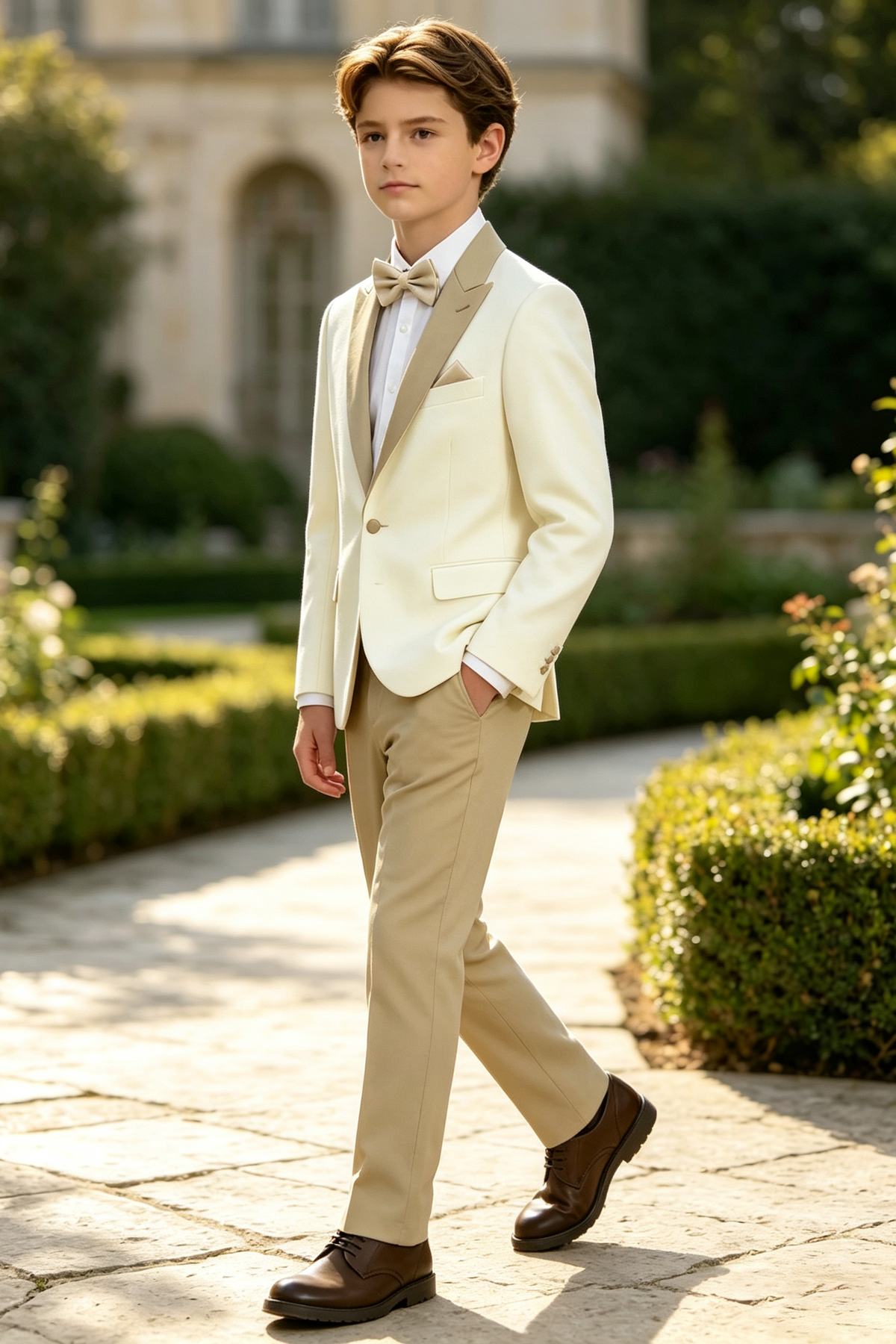 Cream & Khaki Serge Blend Single Breasted 2-Piece Formal Suit