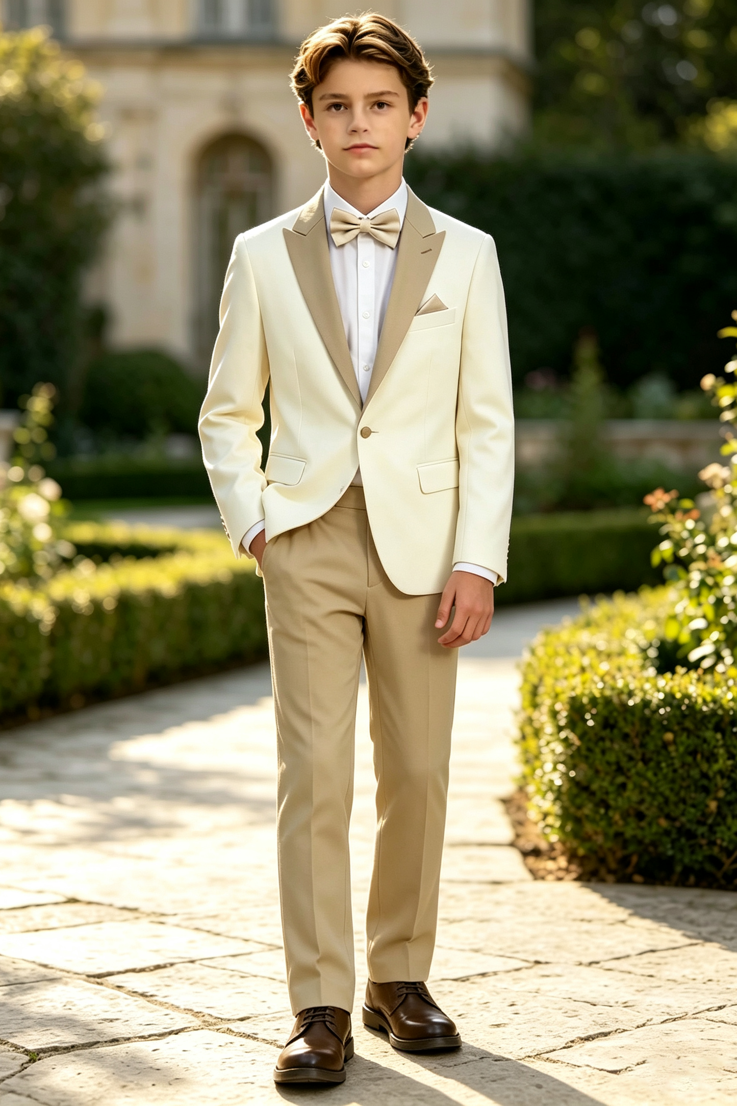 Cream & Khaki Serge Blend Single Breasted 2-Piece Formal Suit