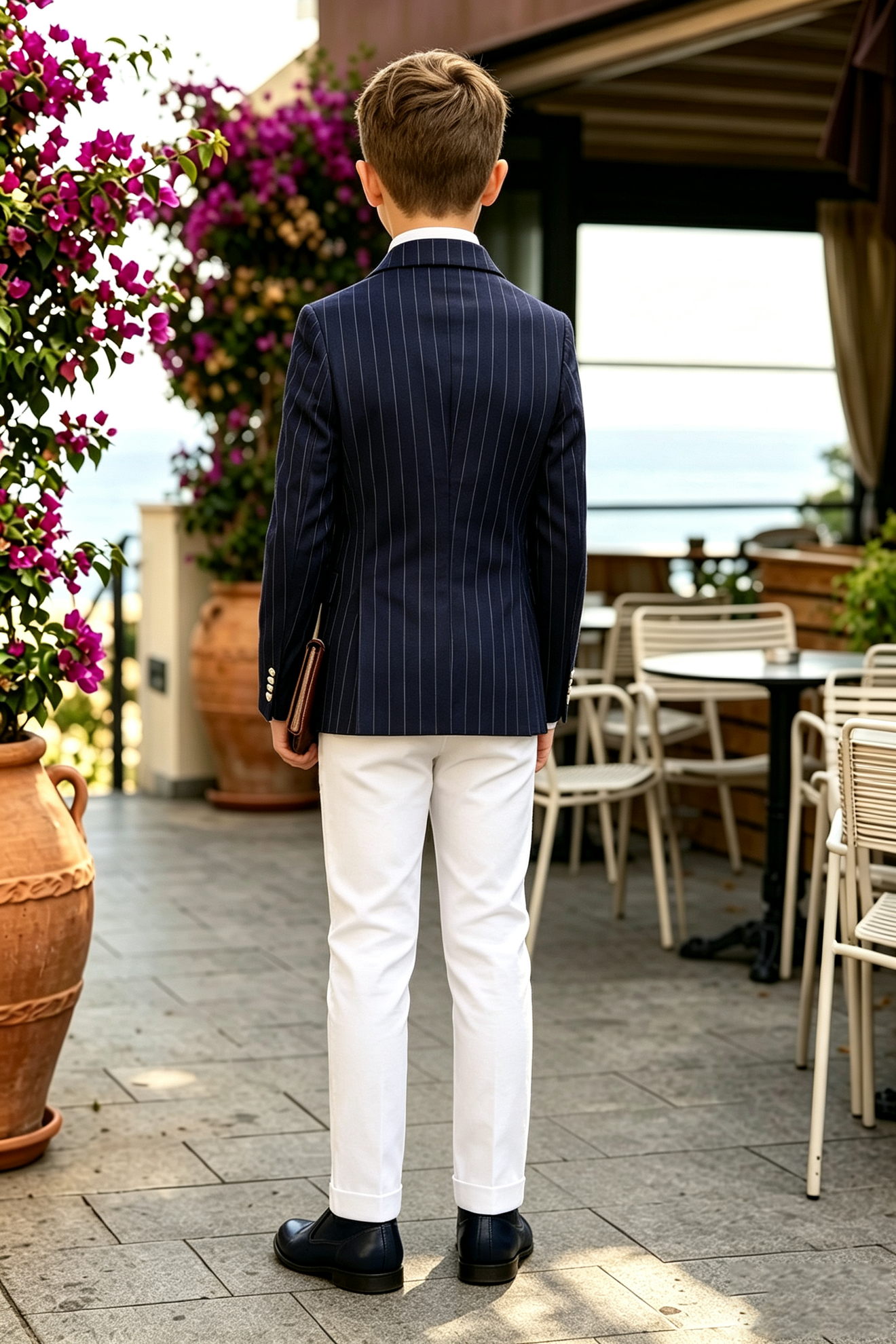 Navy & White Pinstripe Serge Blend Double Breasted 2-Piece Formal Suit