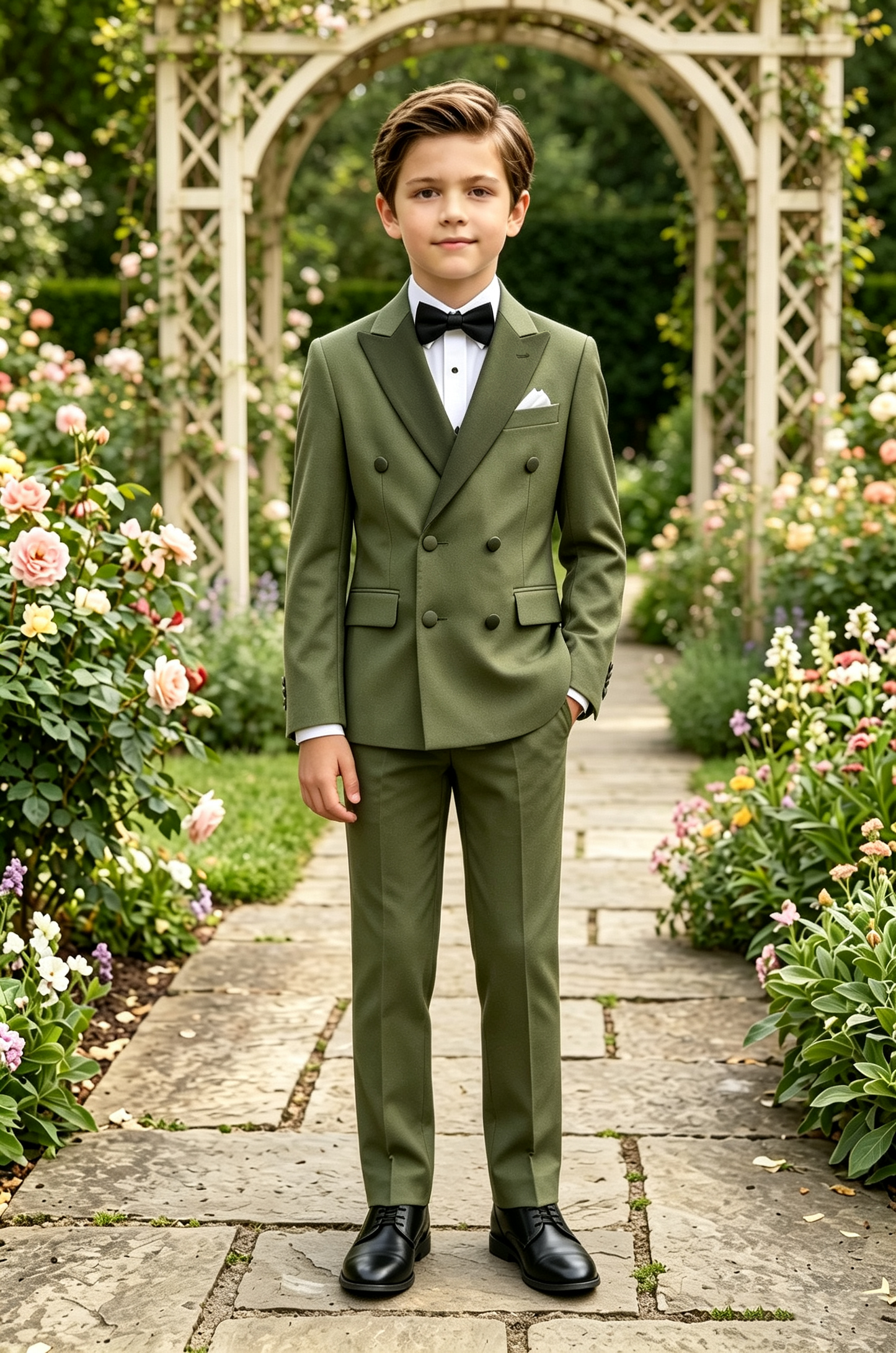 Olive Green Serge Blend Double Breasted 2-Piece Formal Suit