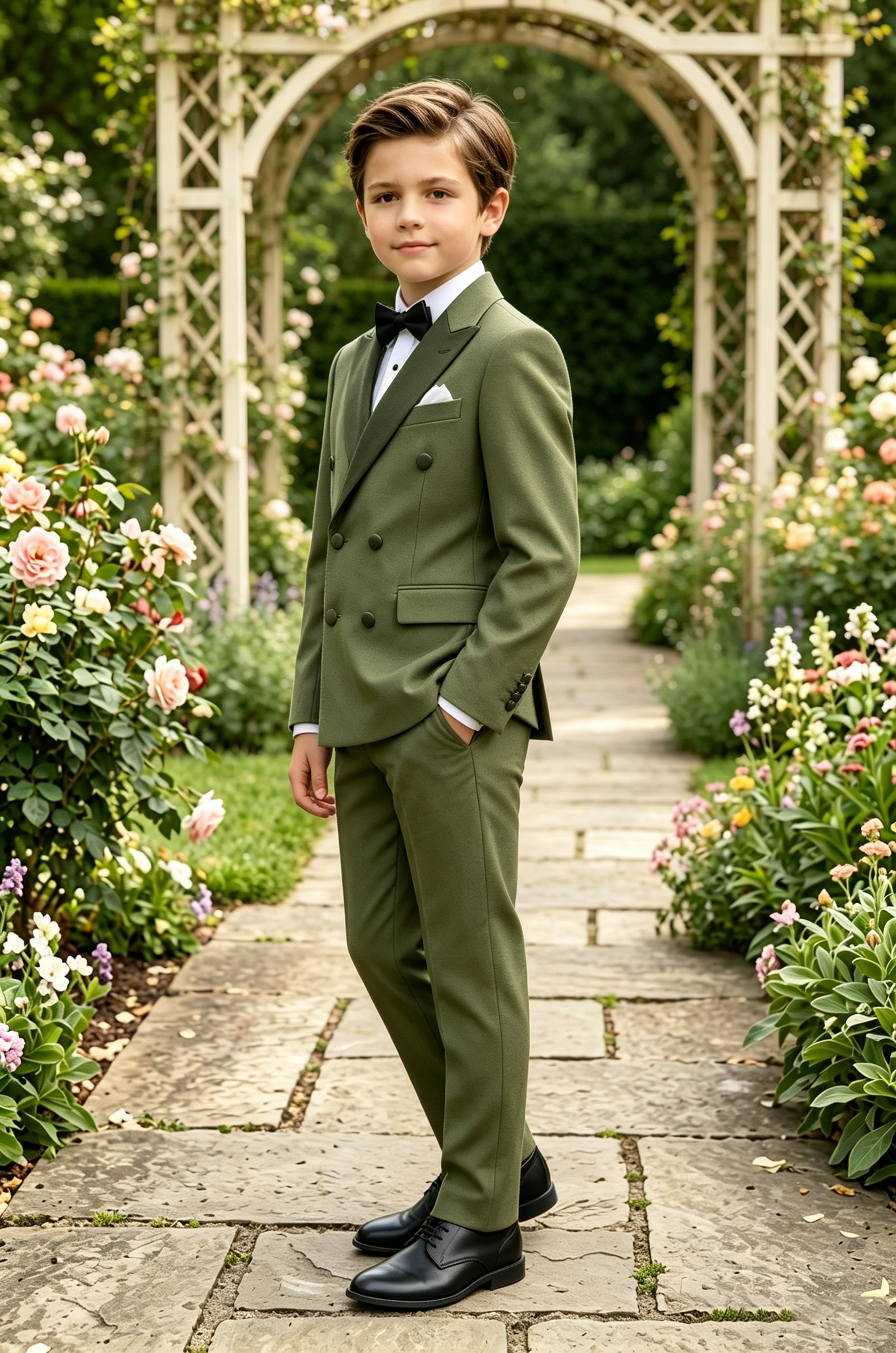 Olive Green Serge Blend Double Breasted 2-Piece Formal Suit