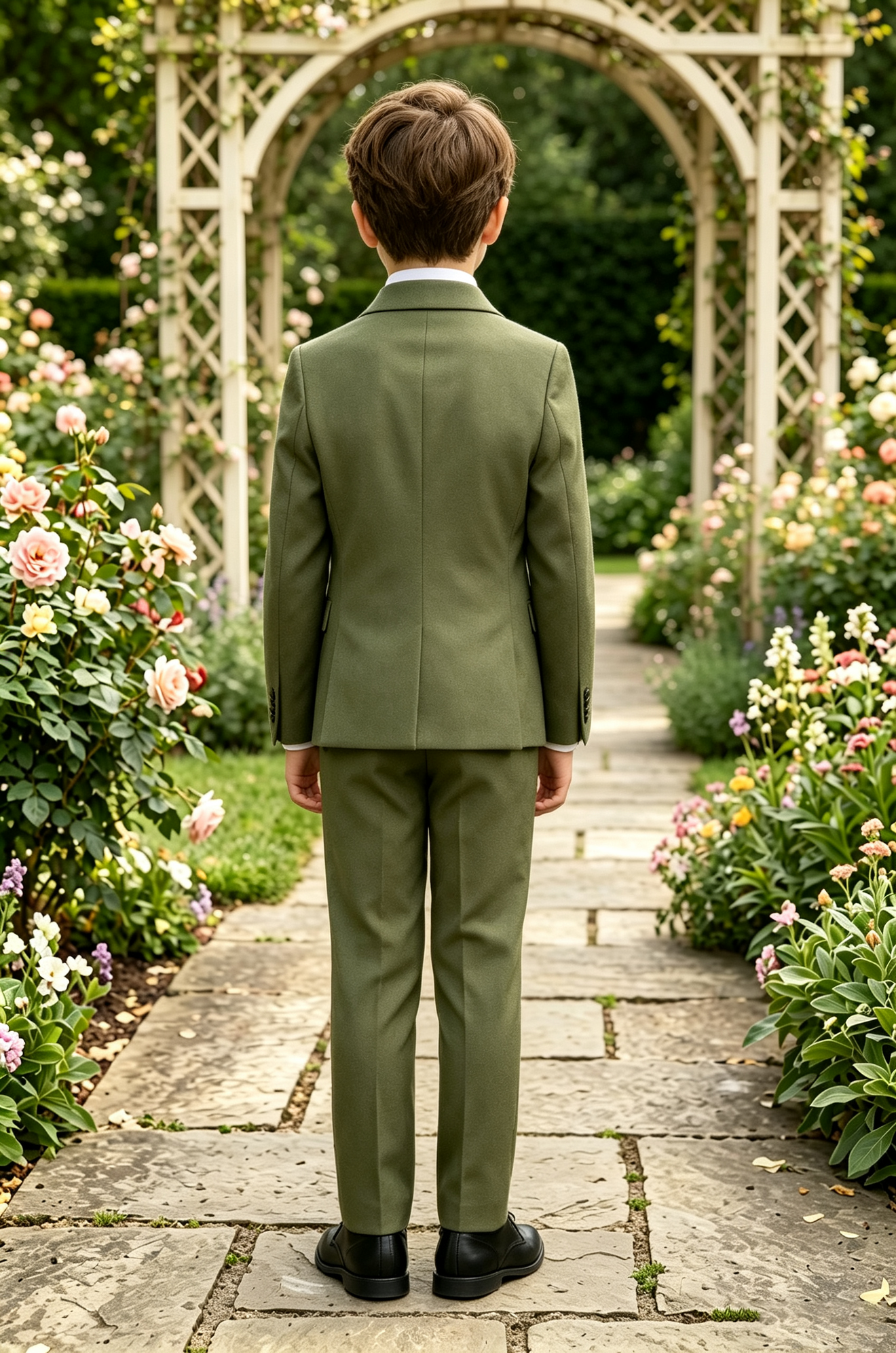 Olive Green Serge Blend Double Breasted 2-Piece Formal Suit