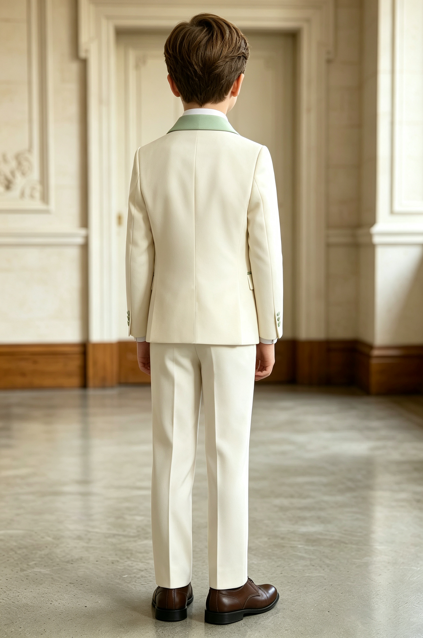 Cream & Sage Green Serge Blend Single Breasted 3-Piece Formal Suit