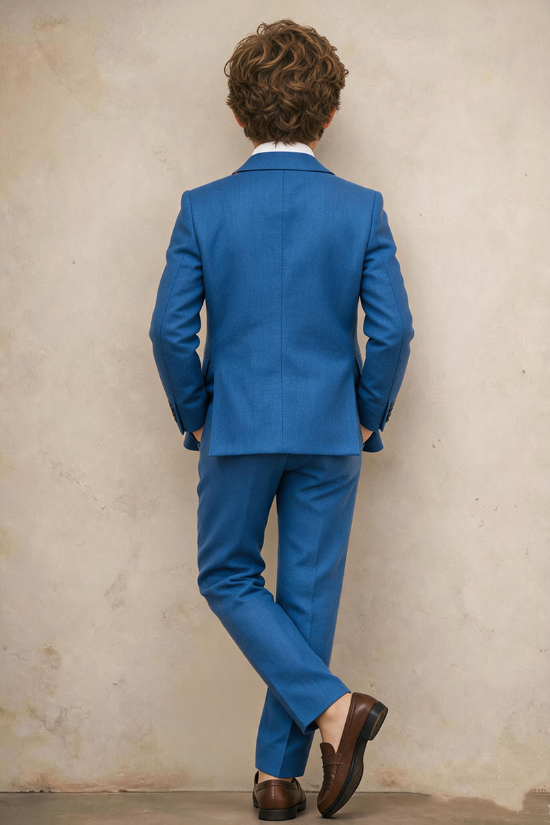 Boys Bright Blue Linen Notch Lapel 2-Piece Suit