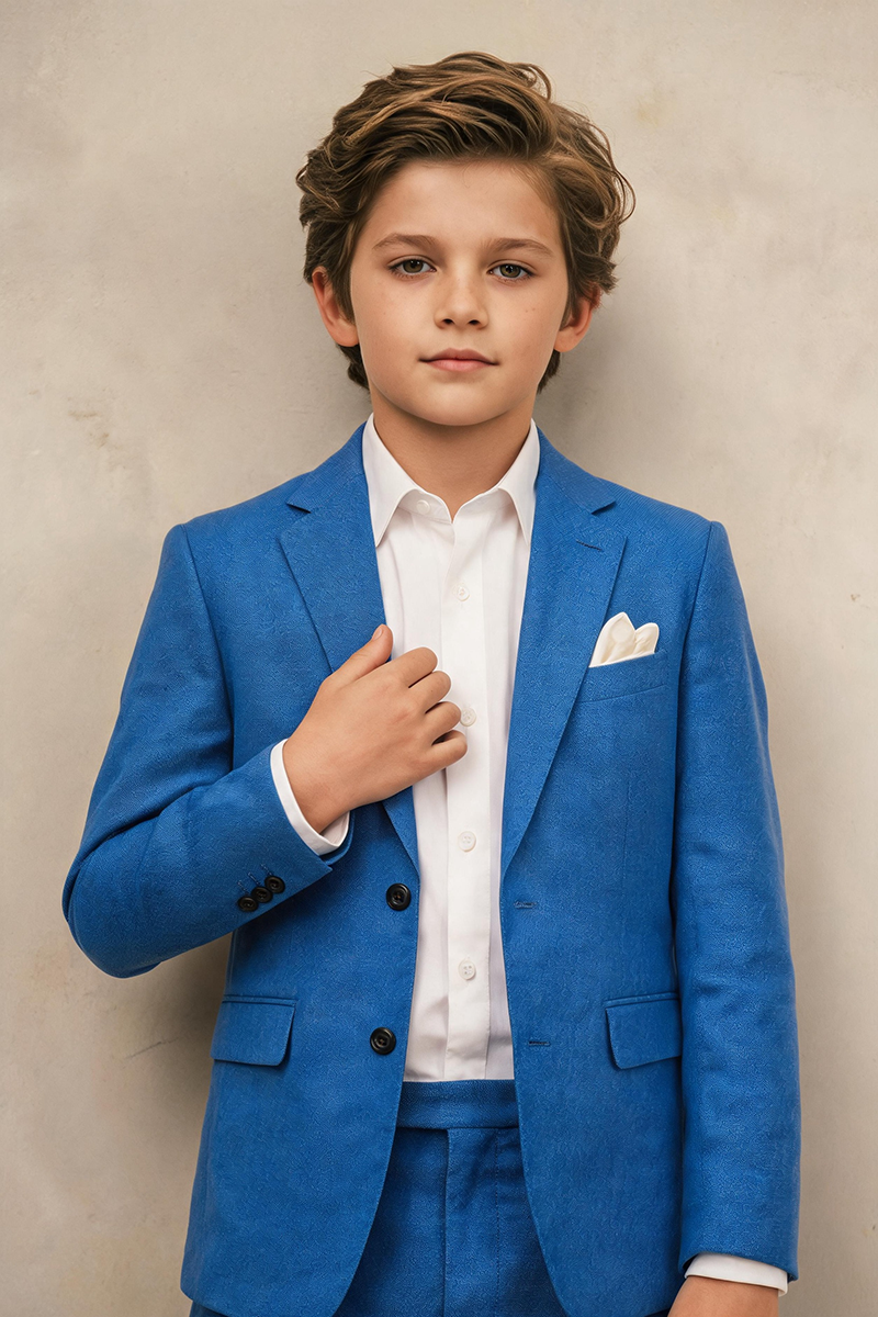 Boys Bright Blue Linen Notch Lapel 2-Piece Suit