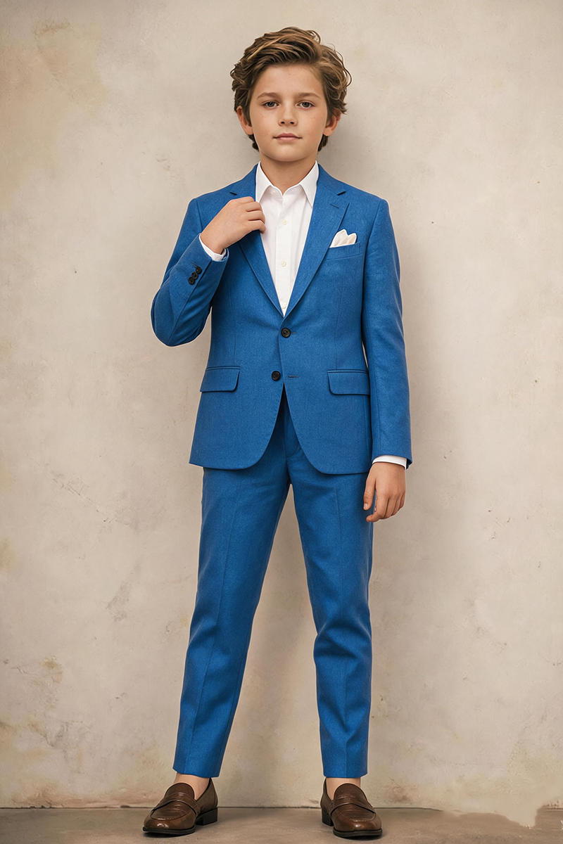 Boys Bright Blue Linen Notch Lapel 2-Piece Suit