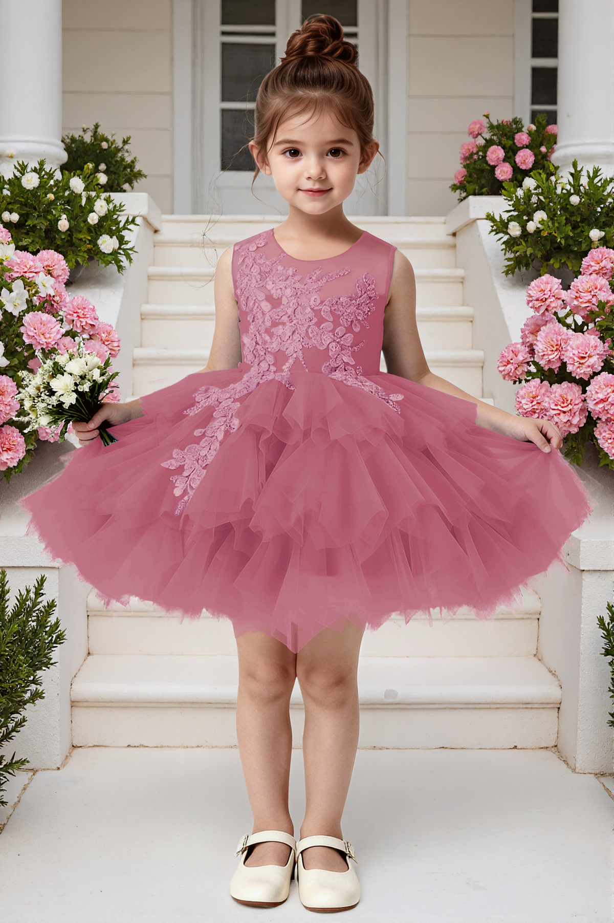 Blue Lace Satin Tulle A-Line Big Back Bow Party Dress