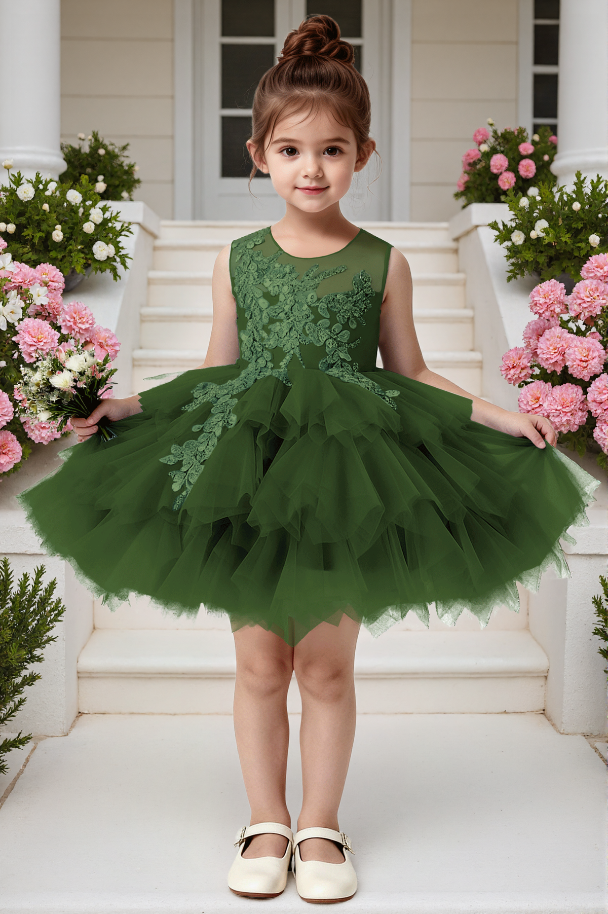 Blue Lace Satin Tulle A-Line Big Back Bow Party Dress