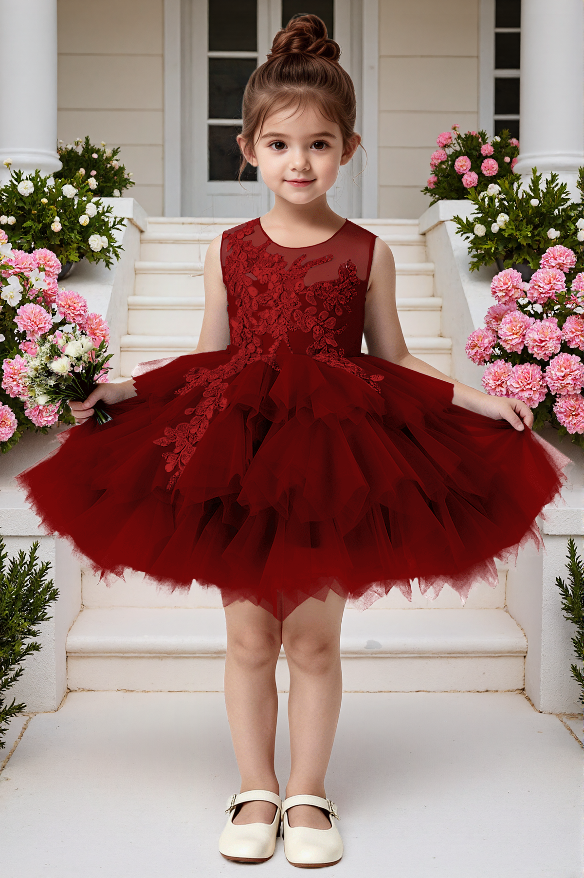 Blue Lace Satin Tulle A-Line Big Back Bow Party Dress