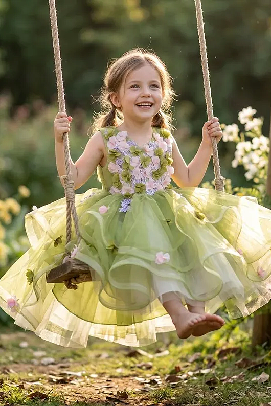 Sage Green 3D Floral Lace Tulle A-Line Flower Girl Tutu Dress