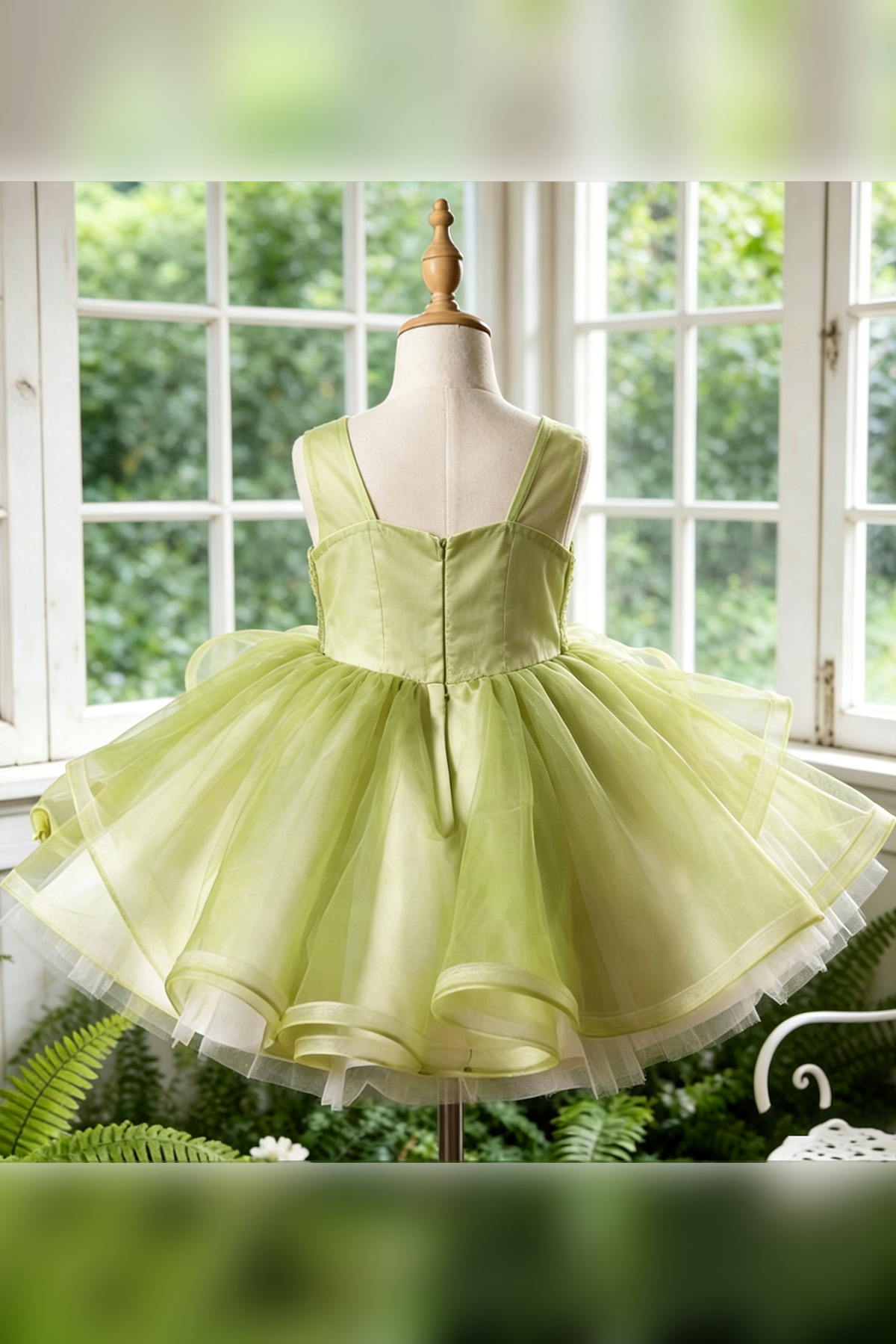 Sage Green 3D Floral Lace Tulle A-Line Flower Girl Tutu Dress