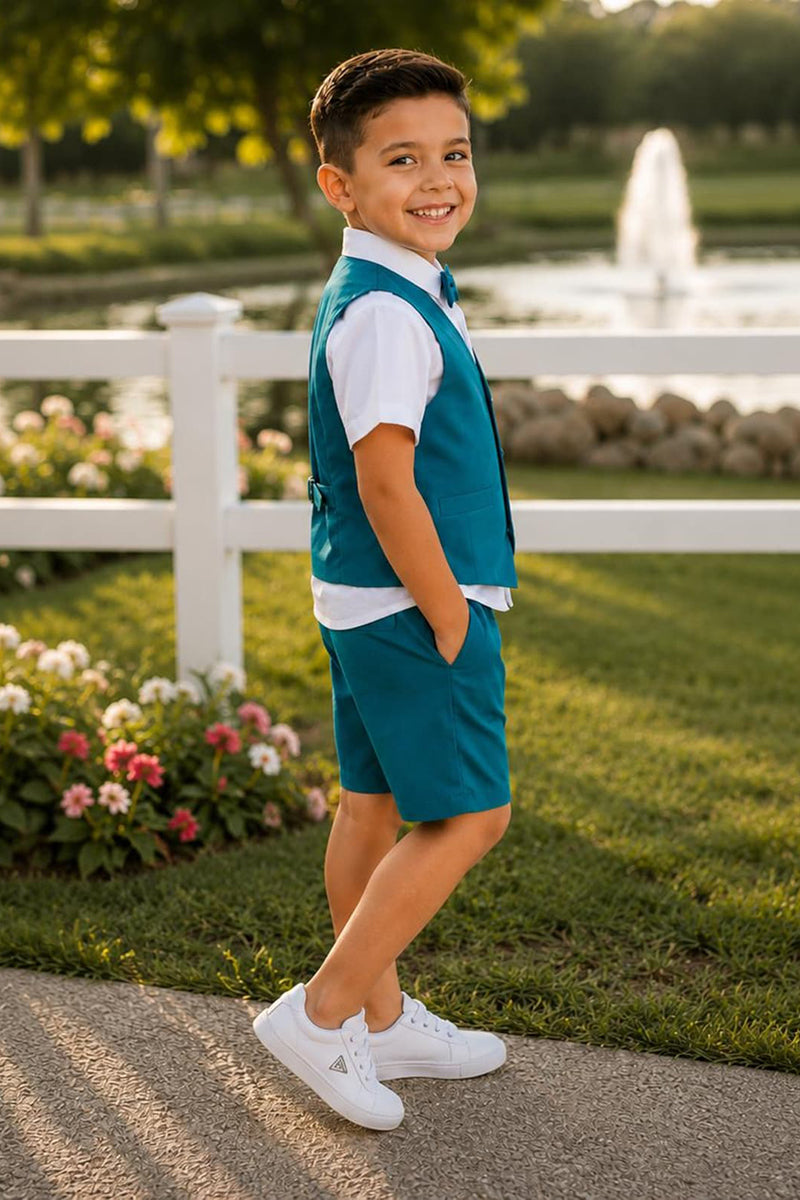 Boys Teal V-Neck Waistcoat & Matching Shorts 2-piece Set