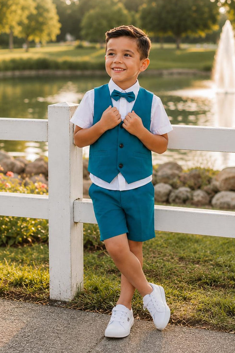 Boys Teal V-Neck Waistcoat & Matching Shorts 2-piece Set