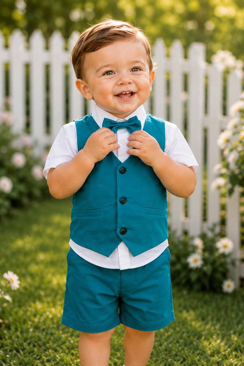 Boys Teal V-Neck Waistcoat & Matching Shorts 2-piece Set