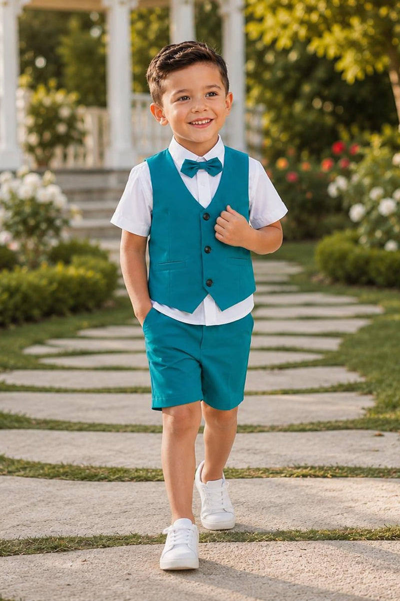 Boys Teal V-Neck Waistcoat & Matching Shorts 2-piece Set