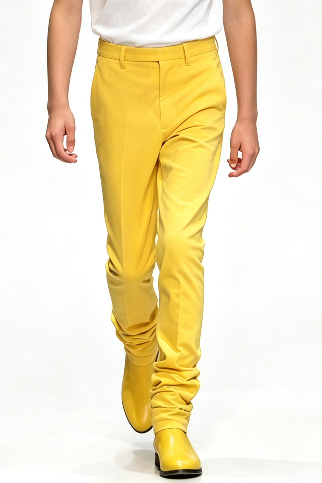 Bright Yellow Twill Blend Straight Leg Formal Suit Trousers