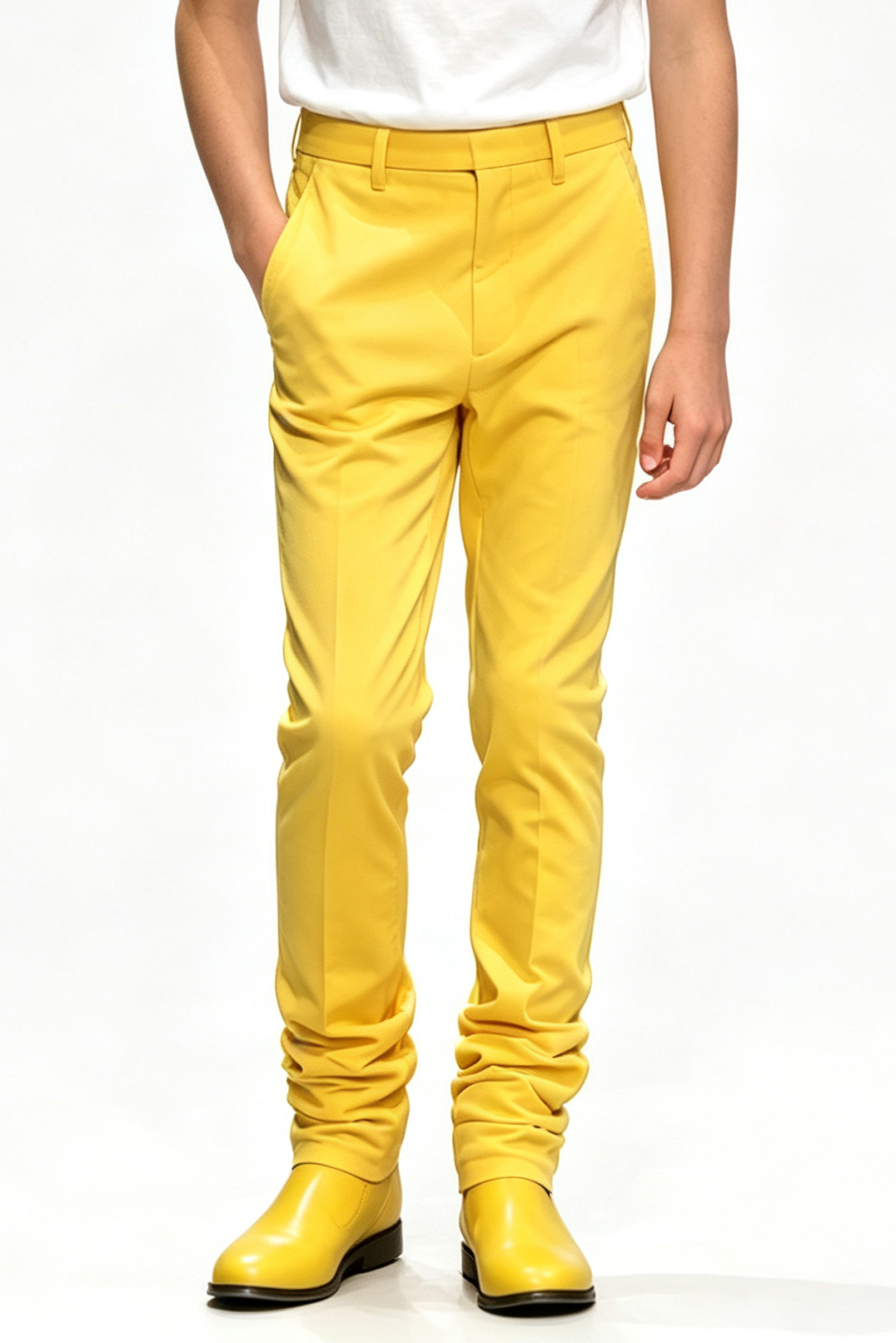 Bright Yellow Twill Blend Straight Leg Formal Suit Trousers