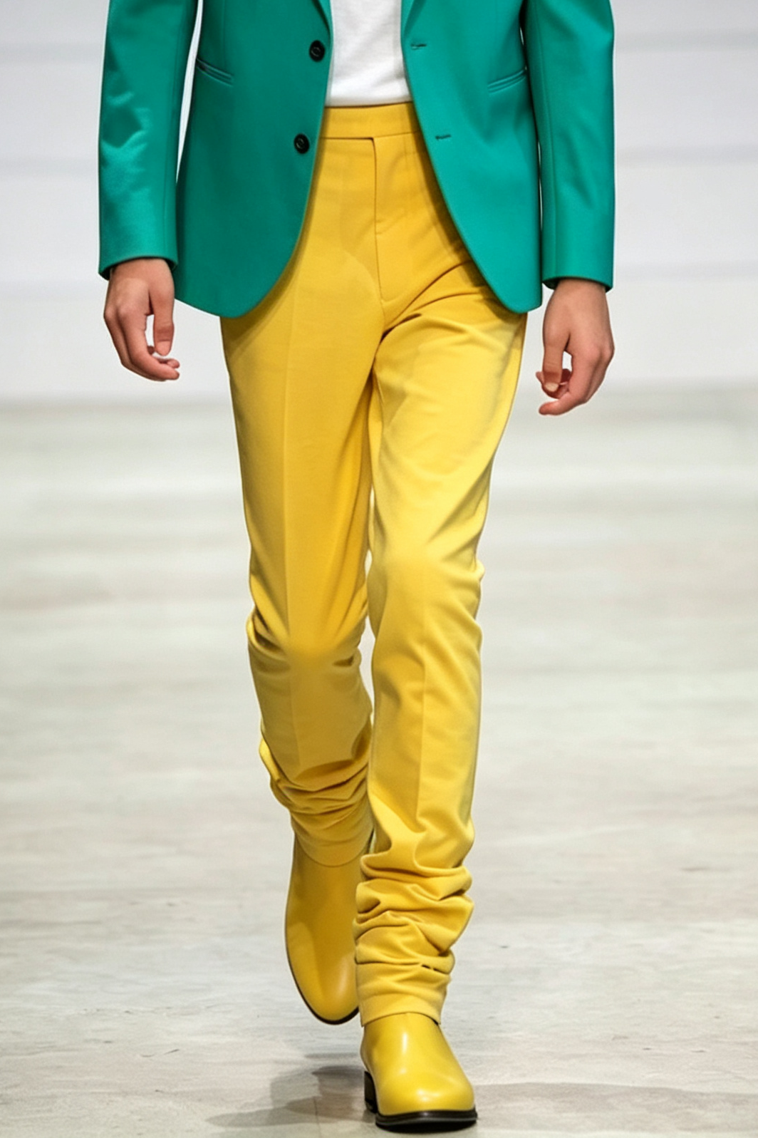 Bright Yellow Twill Blend Straight Leg Formal Suit Trousers
