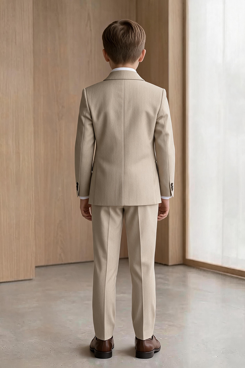 Boys Beige Double Breasted Peak Lapel 2-Piece Suit for Weddings & Formal Events