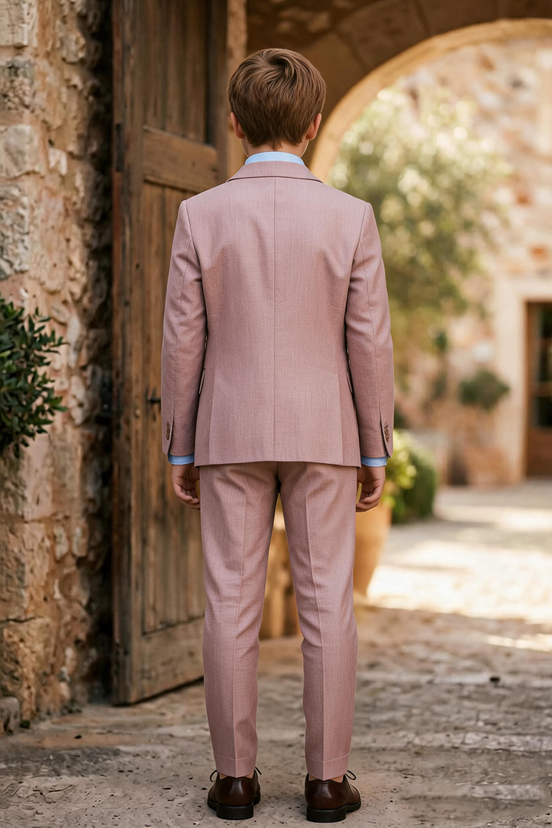 Boys Dusty Pink Linen Notch Lapel 3-Piece Suit for Wedding