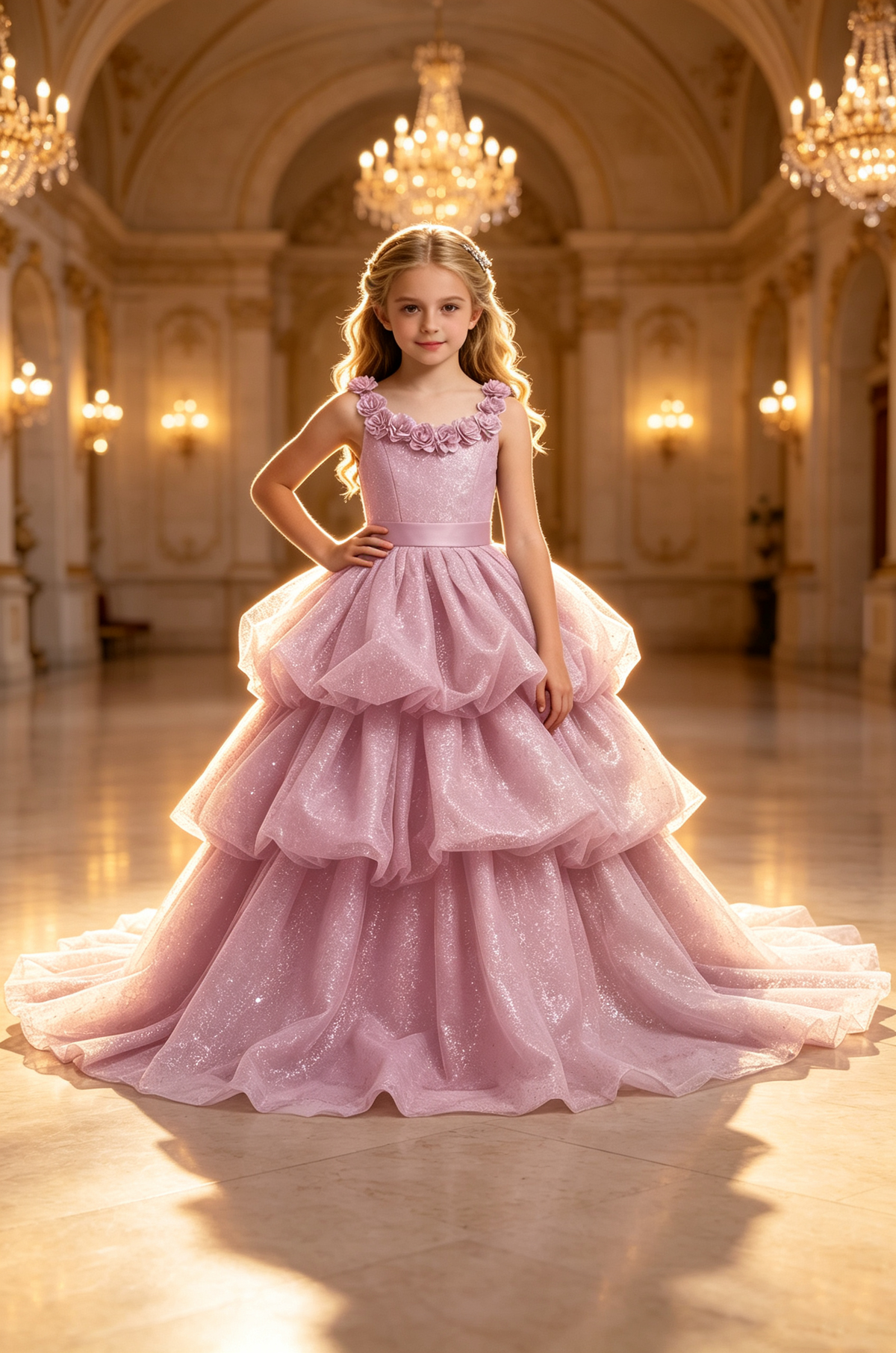 Lavender Glitter Tulle Tiered Cake Layer Princess Pageant Ball Dress
