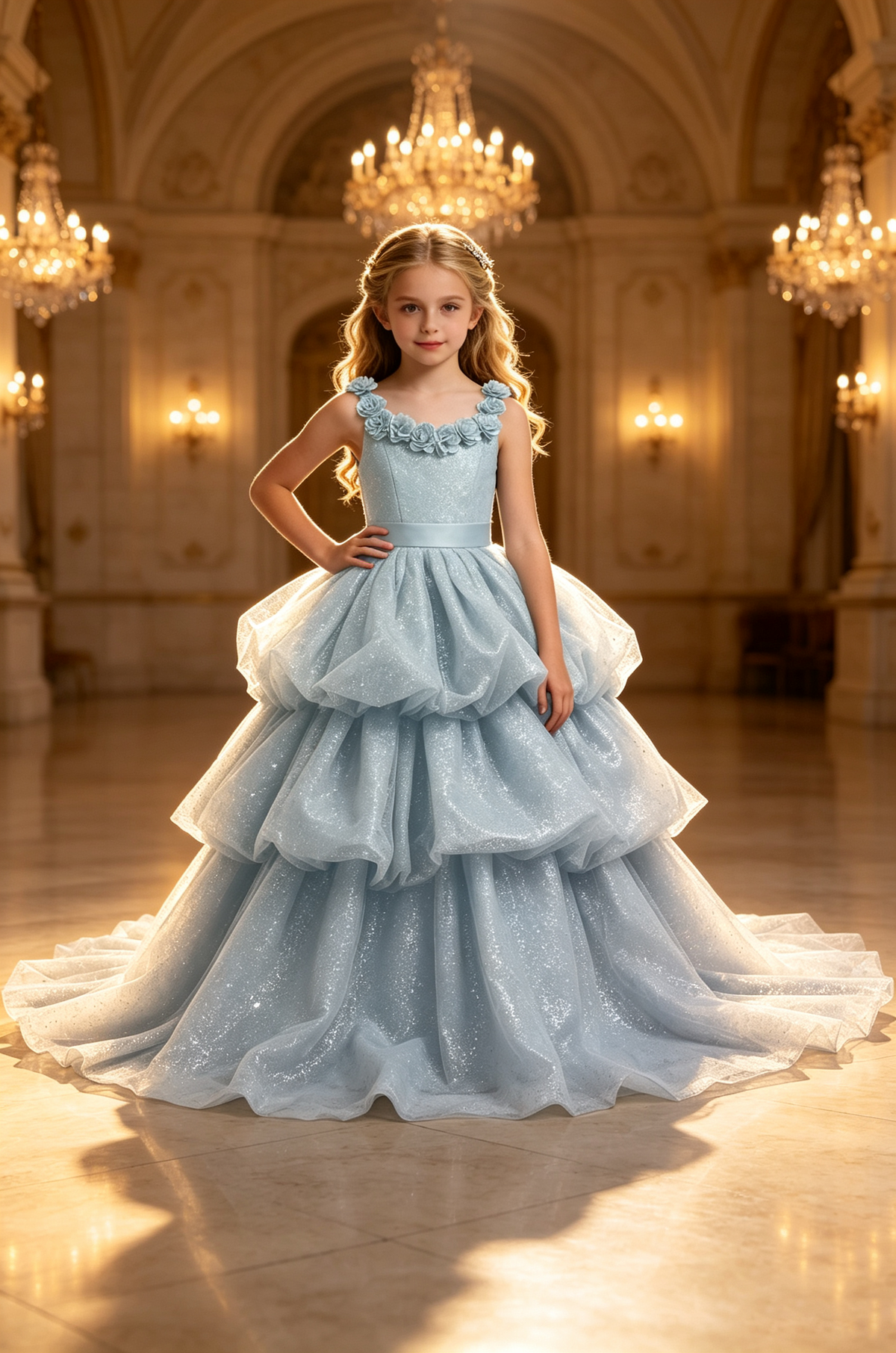 Lavender Glitter Tulle Tiered Cake Layer Princess Pageant Ball Dress