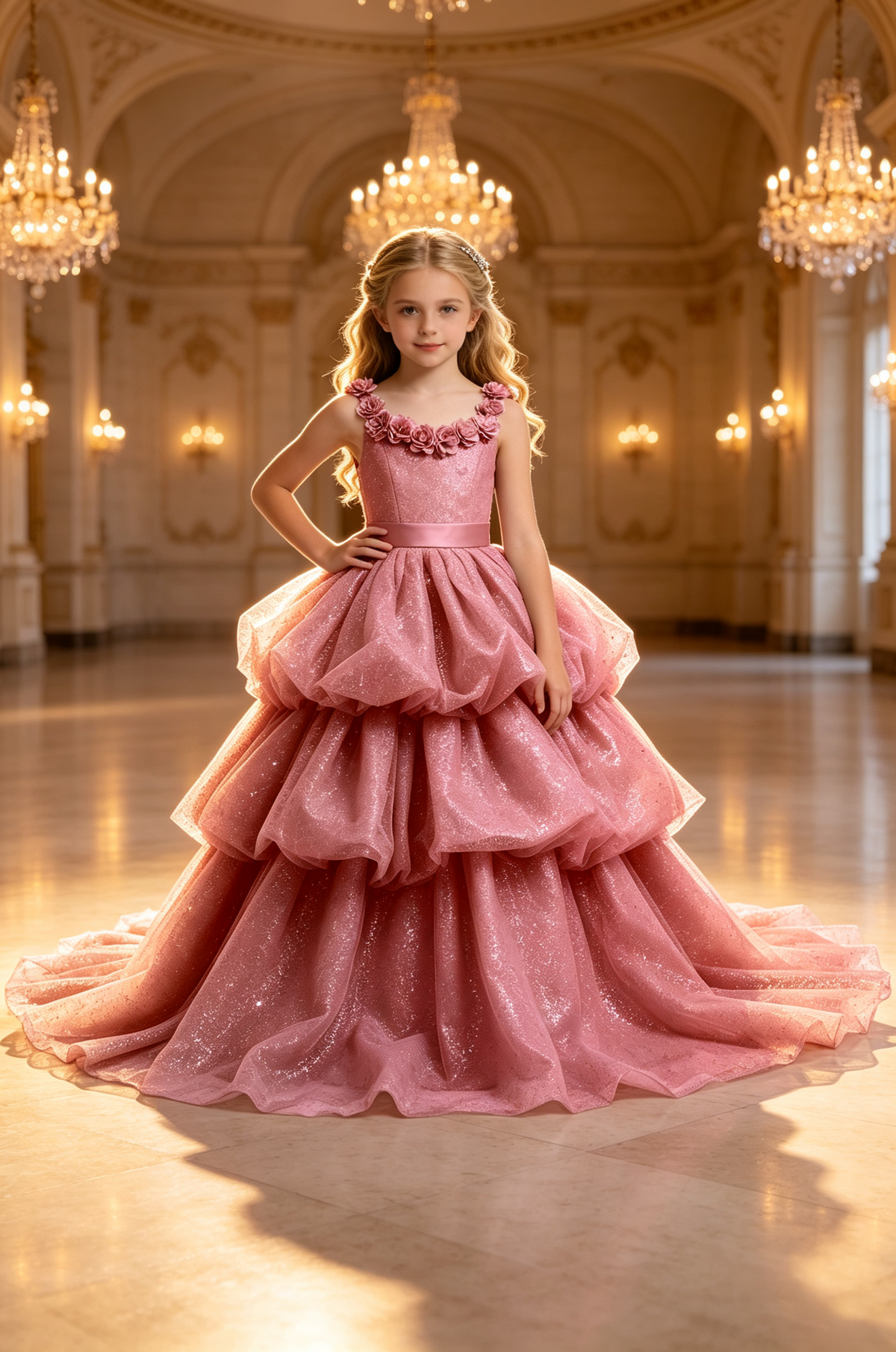Lavender Glitter Tulle Tiered Cake Layer Princess Pageant Ball Dress