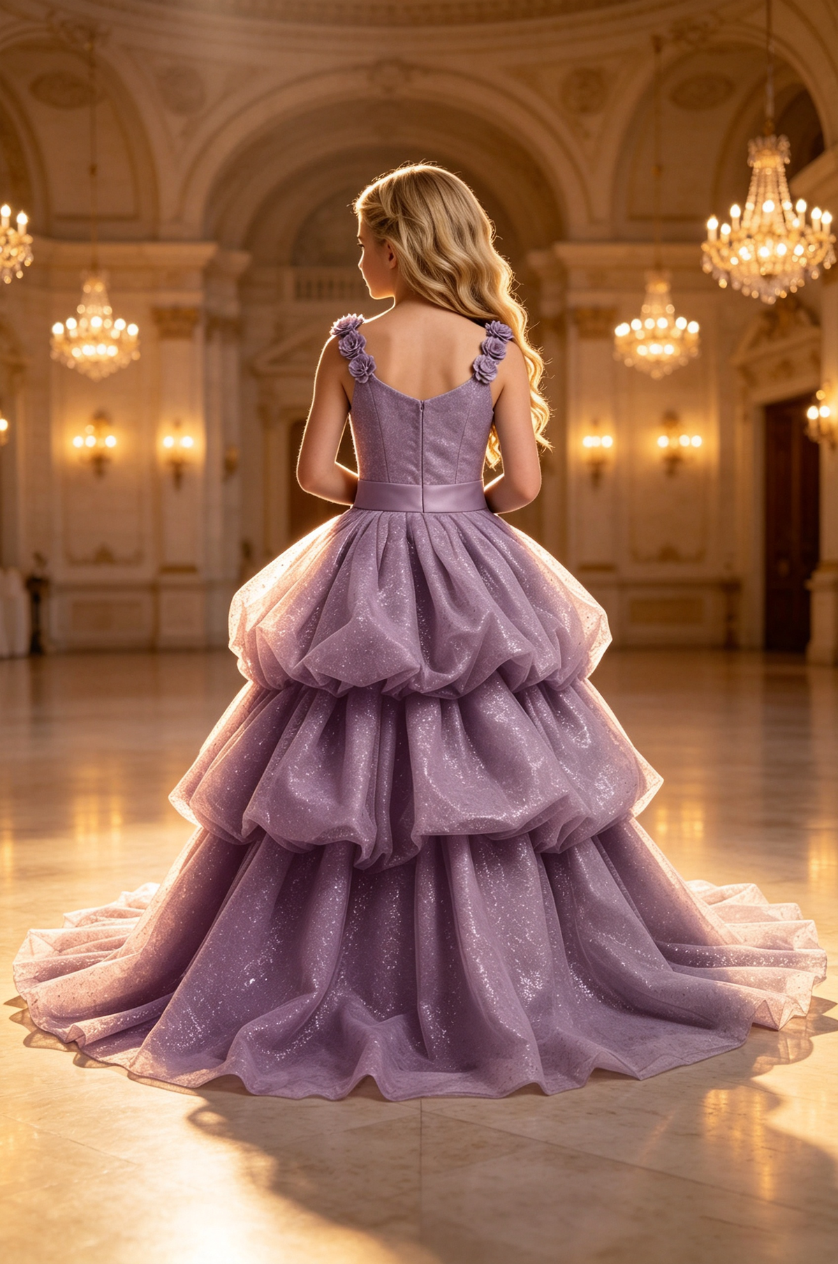 Lavender Glitter Tulle Tiered Cake Layer Princess Pageant Ball Dress