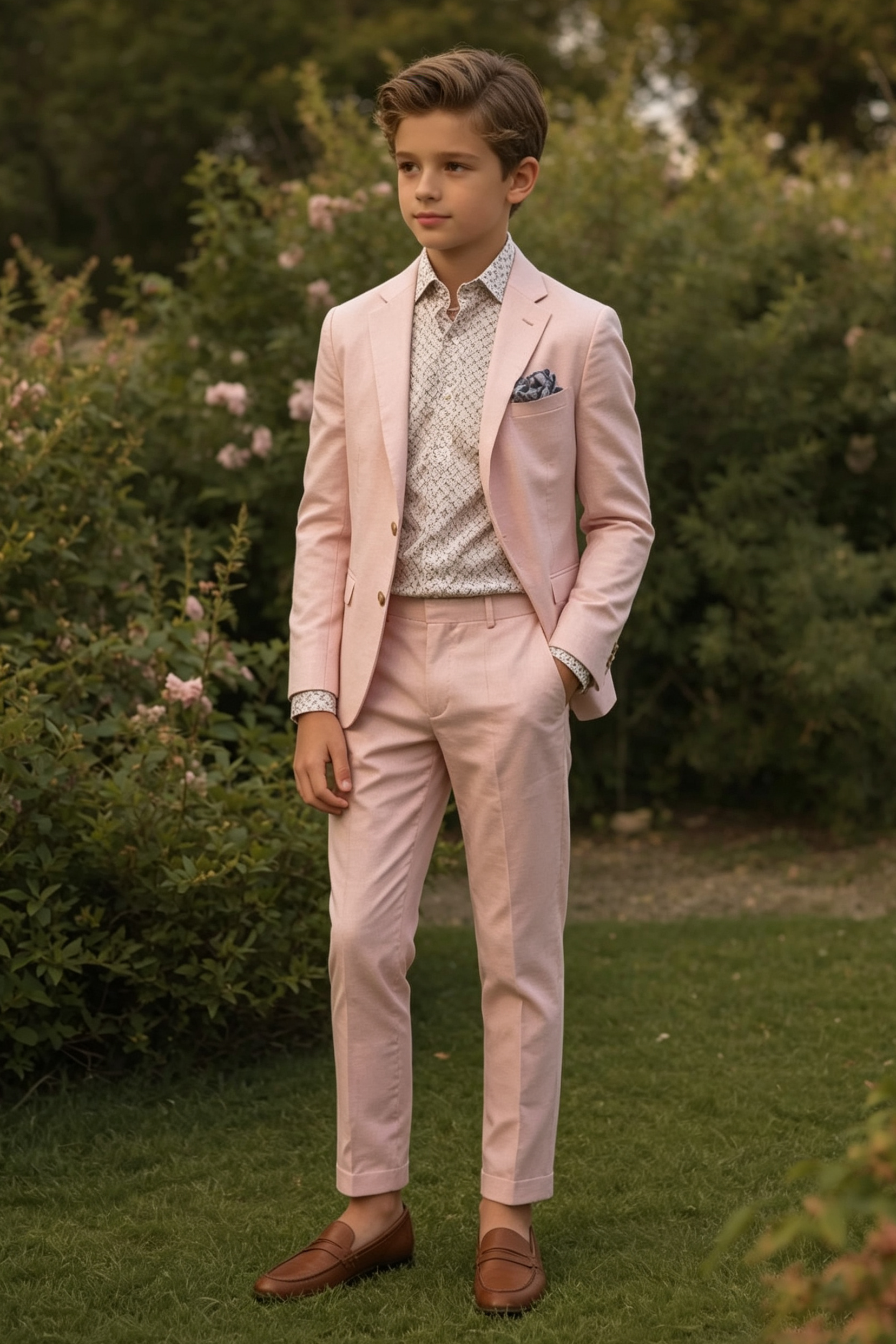 Light Pink Cotton Linen Blend Single Breasted Blazer 2-Piece Suit