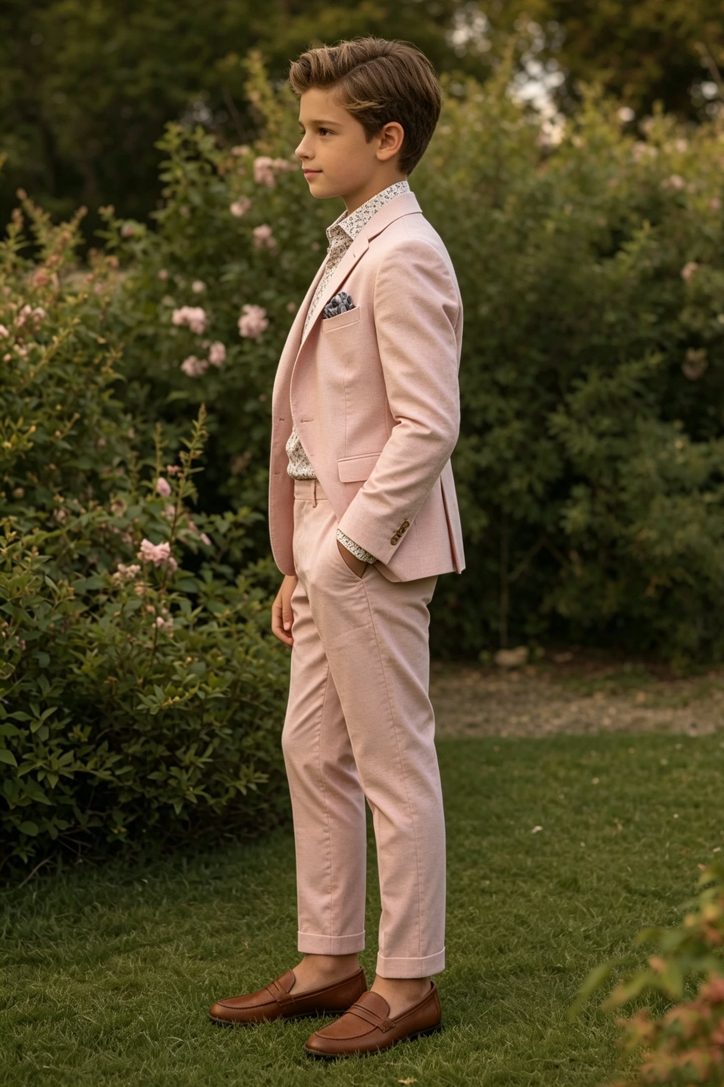 Light Pink Cotton Linen Blend Single Breasted Blazer 2-Piece Suit