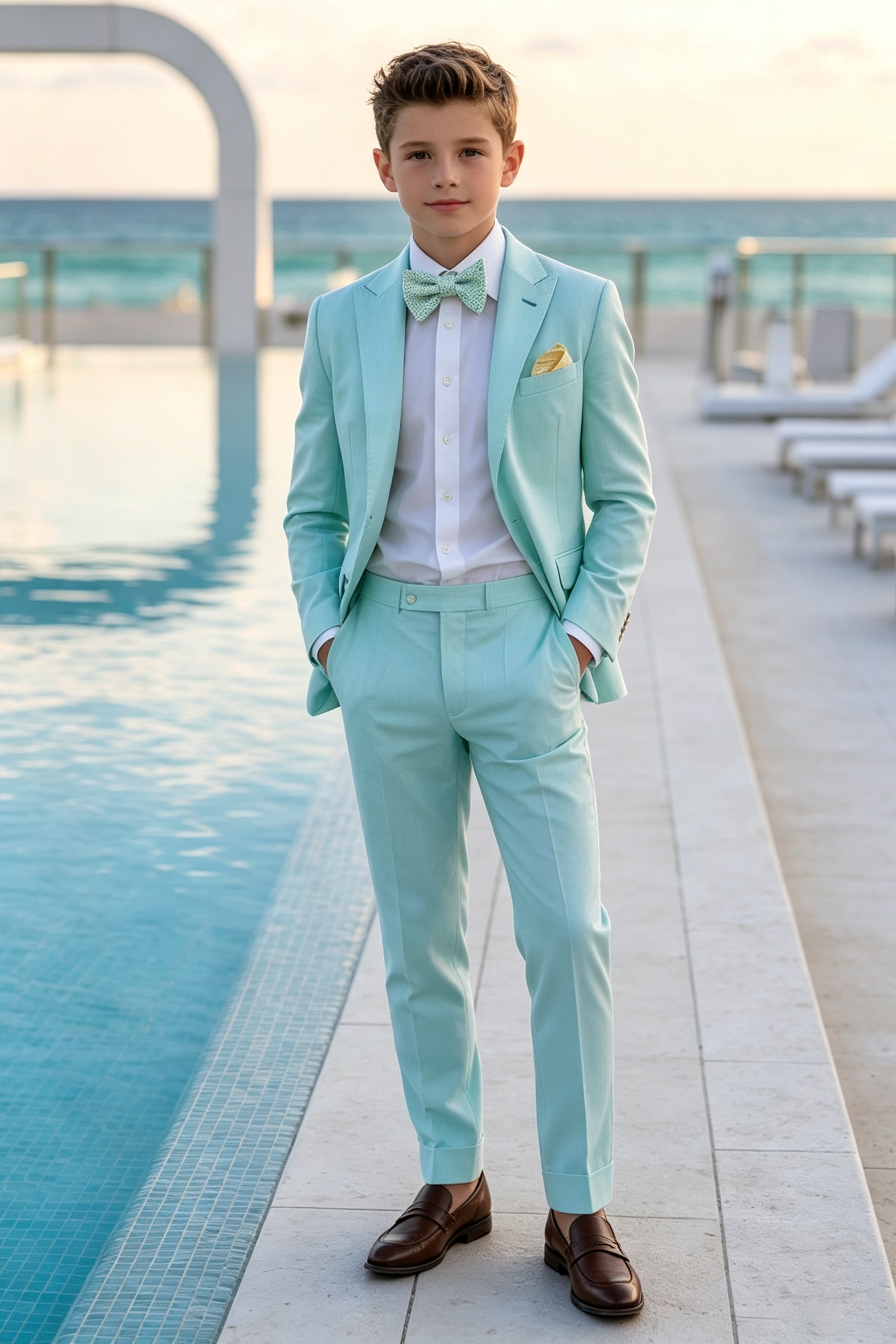 Mint Turquoise Cotton Linen Blend Single Breasted Blazer 2-Piece Suit