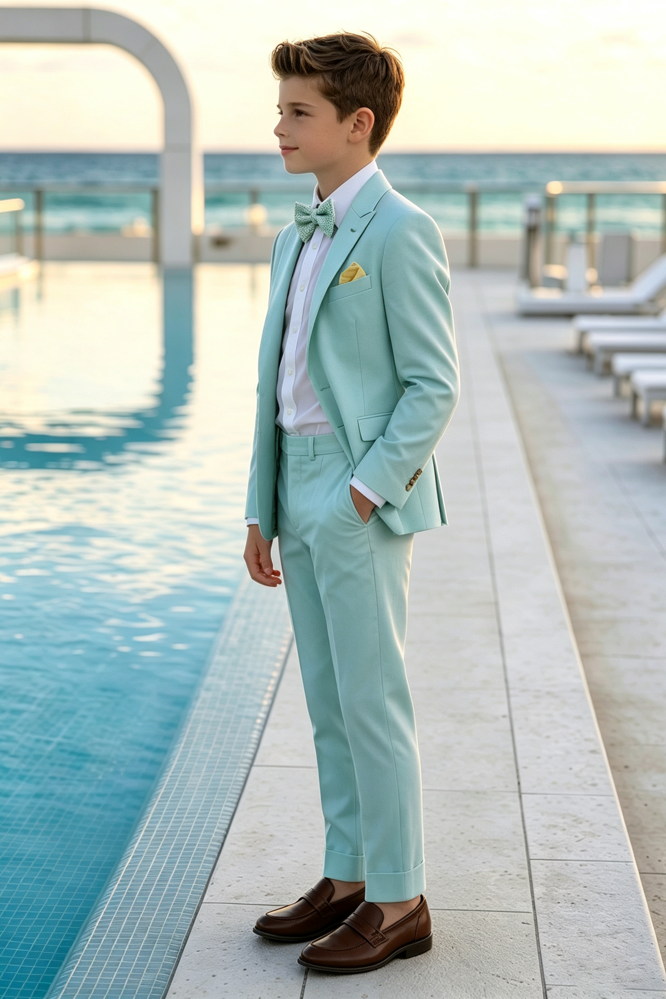Mint Turquoise Cotton Linen Blend Single Breasted Blazer 2-Piece Suit