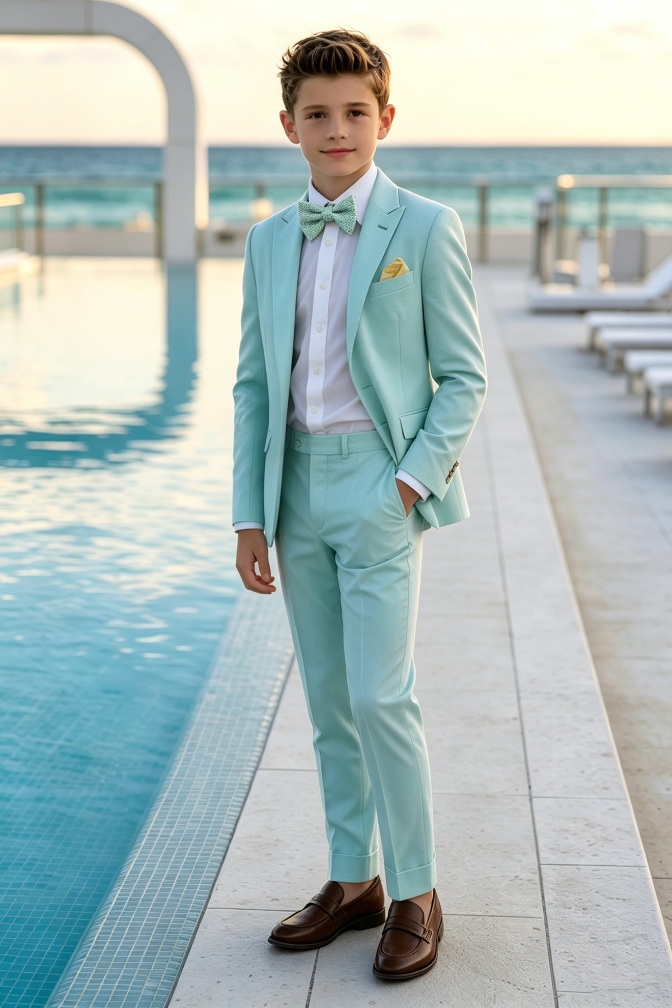 Mint Turquoise Cotton Linen Blend Single Breasted Blazer 2-Piece Suit