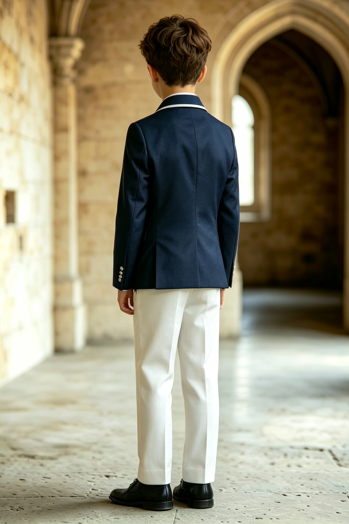 Navy & White Piping Twill-Blend Double Breasted 2-Piece Suit