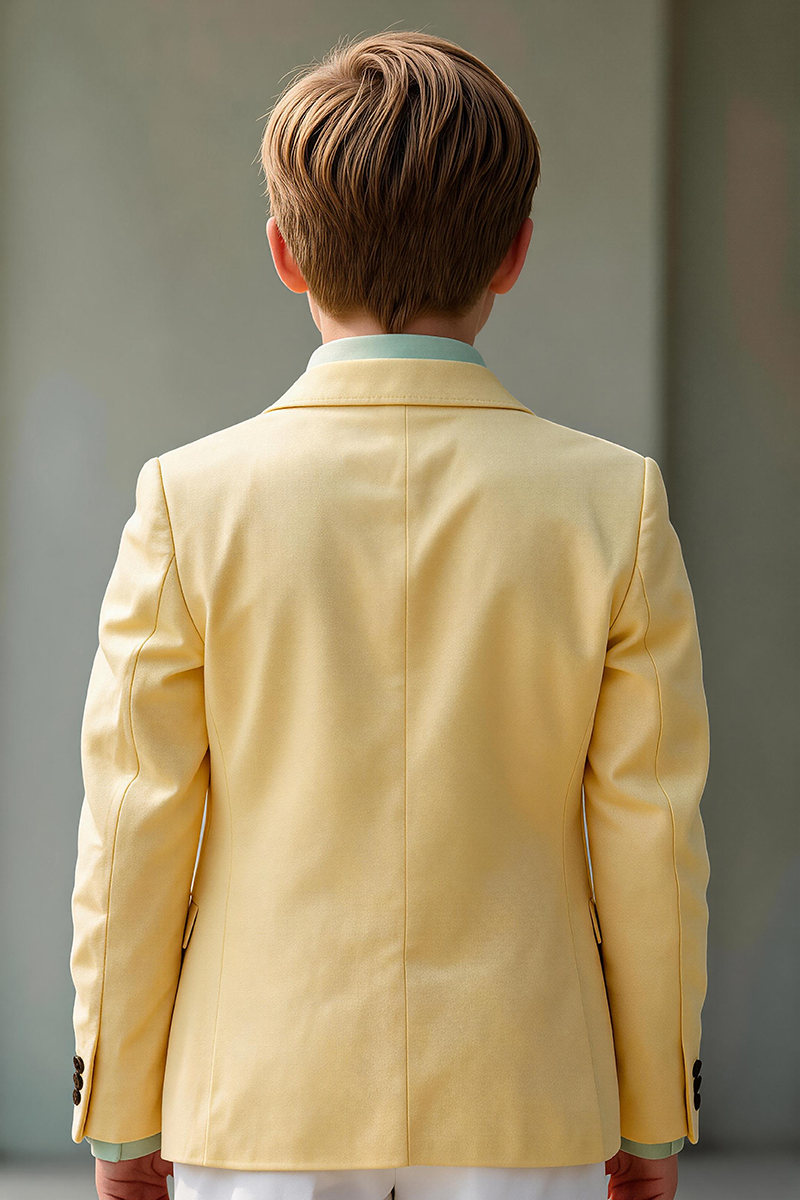 Boys Pale Yellow Notch Lapel Single Blazer for Spring Garden Outdoor Wedding