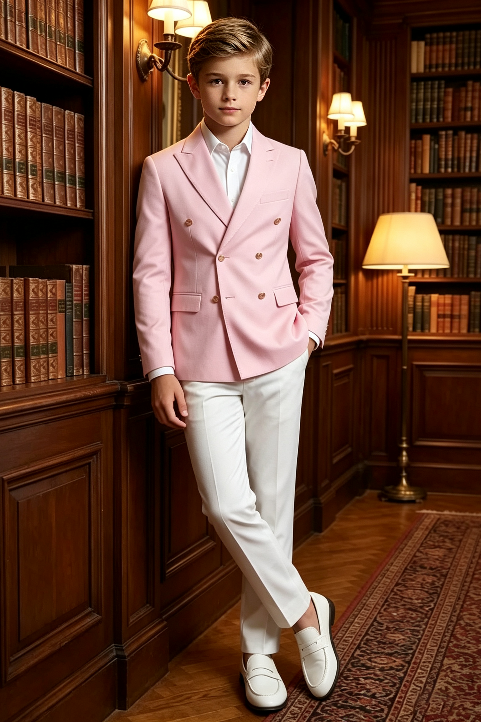 Pink & White Twill Blend Double Breasted 2-Piece Suit