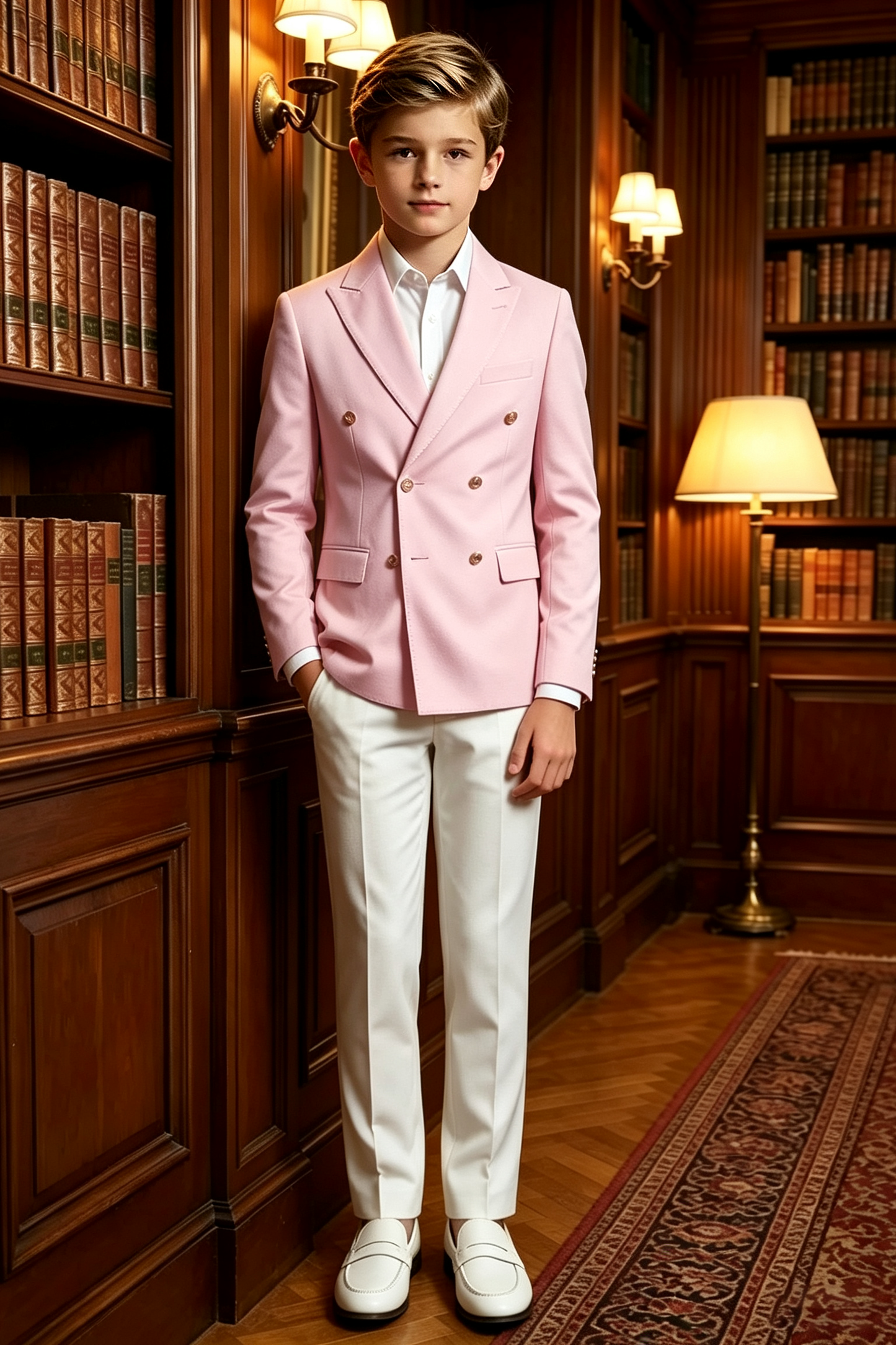Pink & White Twill Blend Double Breasted 2-Piece Suit