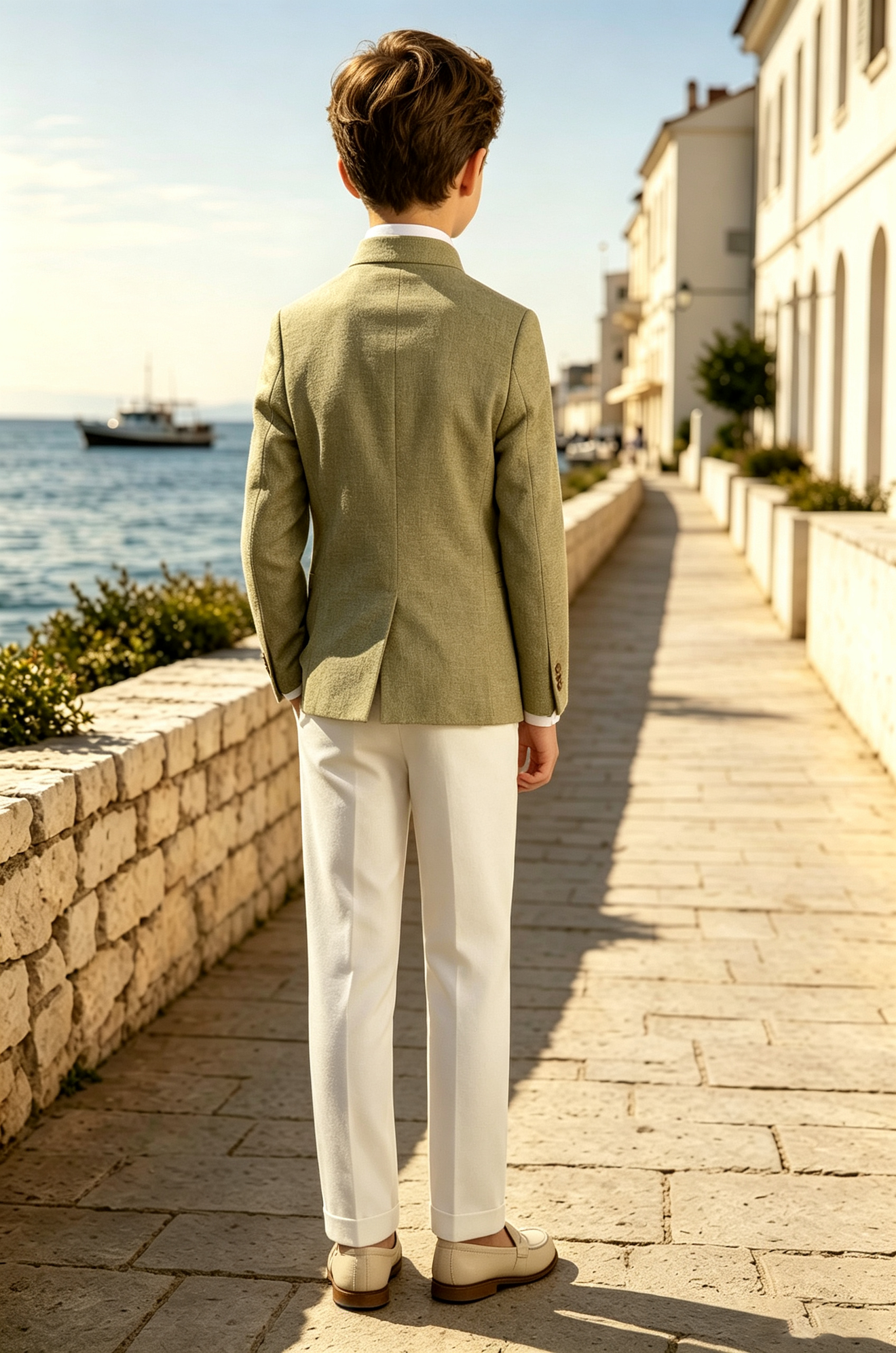 Sage Green & Ivory Cotton Linen-Blend Single Breasted 2-Piece Suit