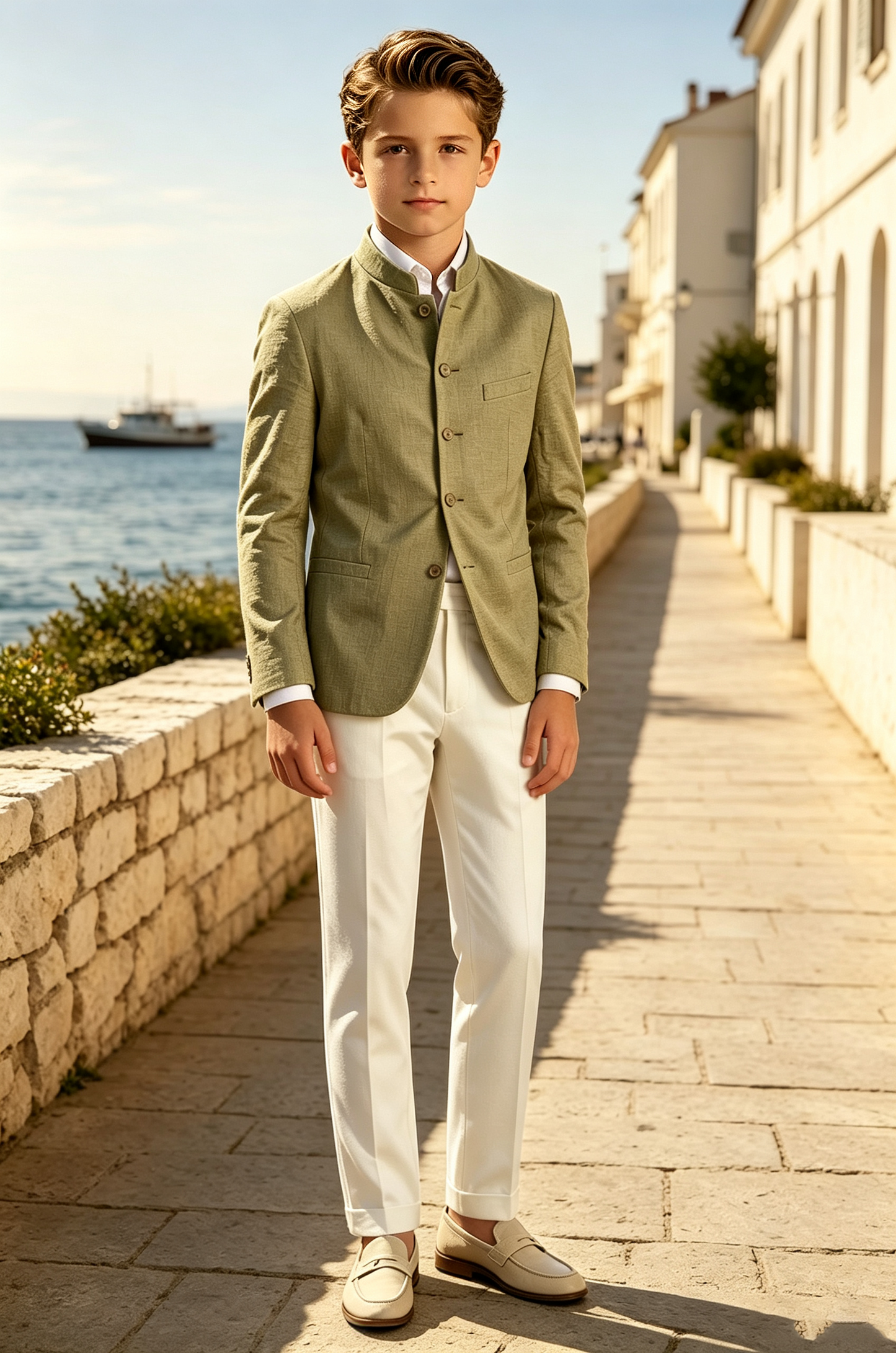 Sage Green & Ivory Cotton Linen-Blend Single Breasted 2-Piece Suit