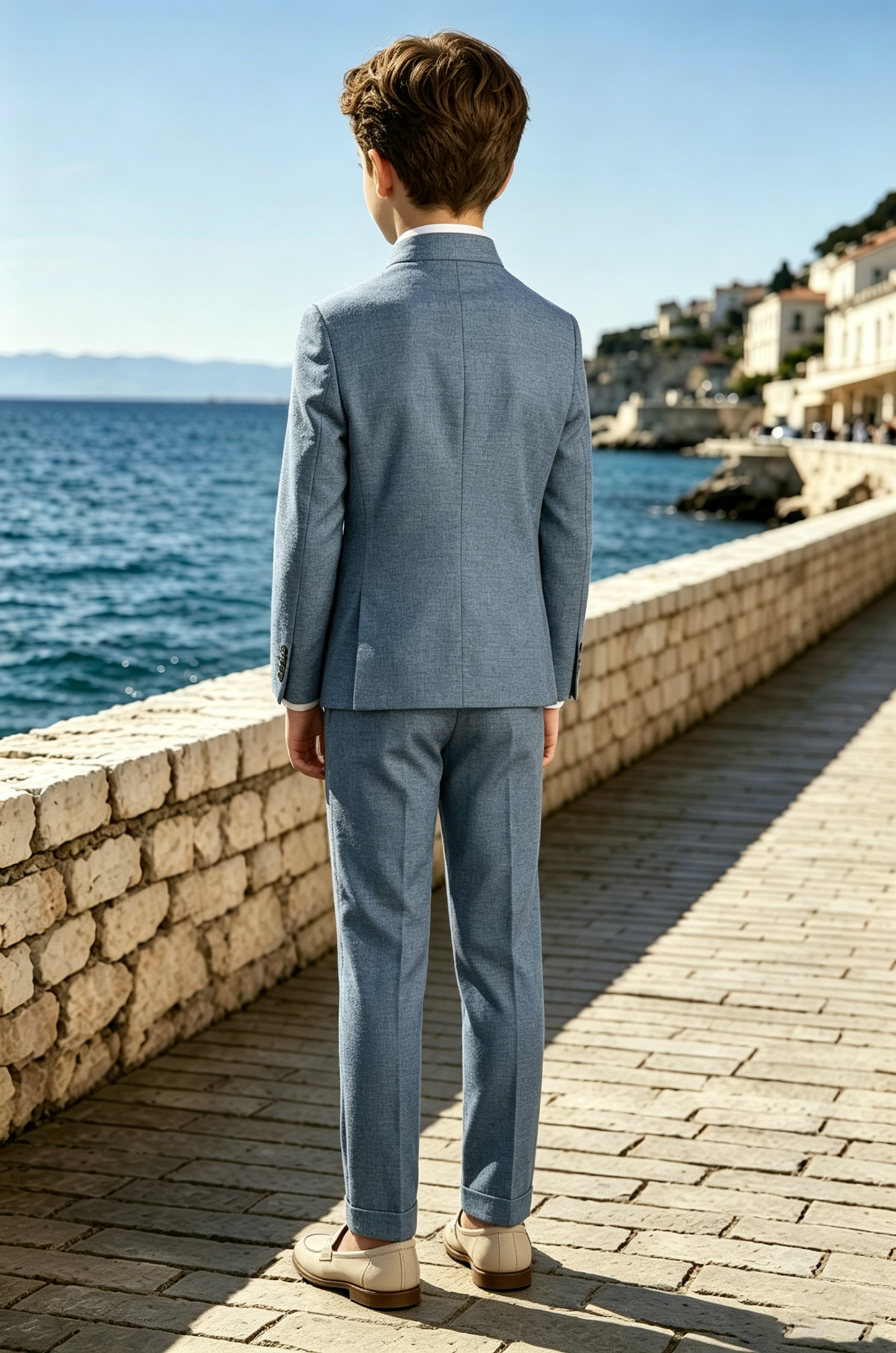 Slate Blue Cotton Linen-Blend Single Breasted 2-Piece Suit