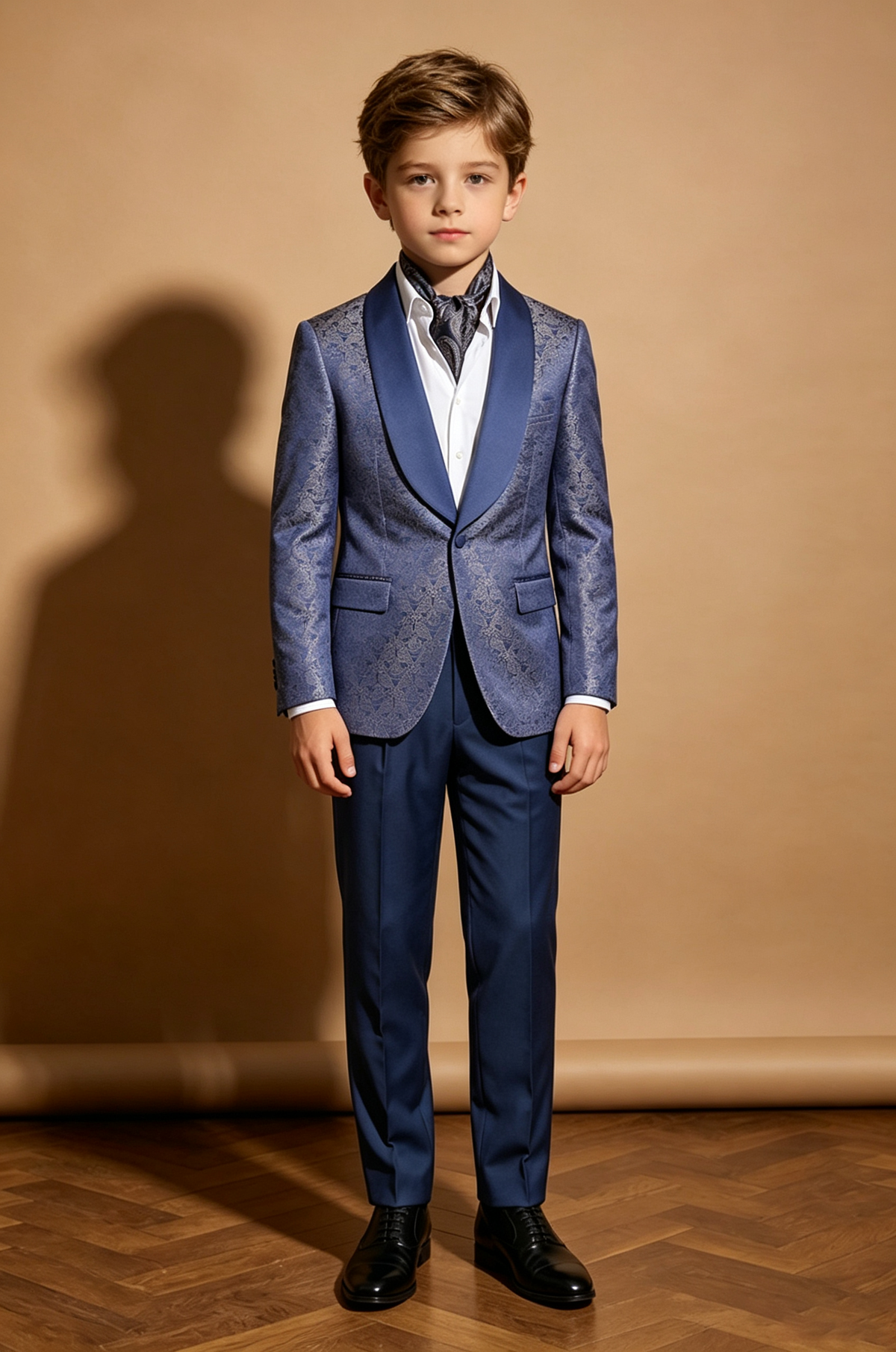 Deep Navy Jacquard Satin Twill Single Breasted Shawl Lapel Blazer 2-Piece Suit
