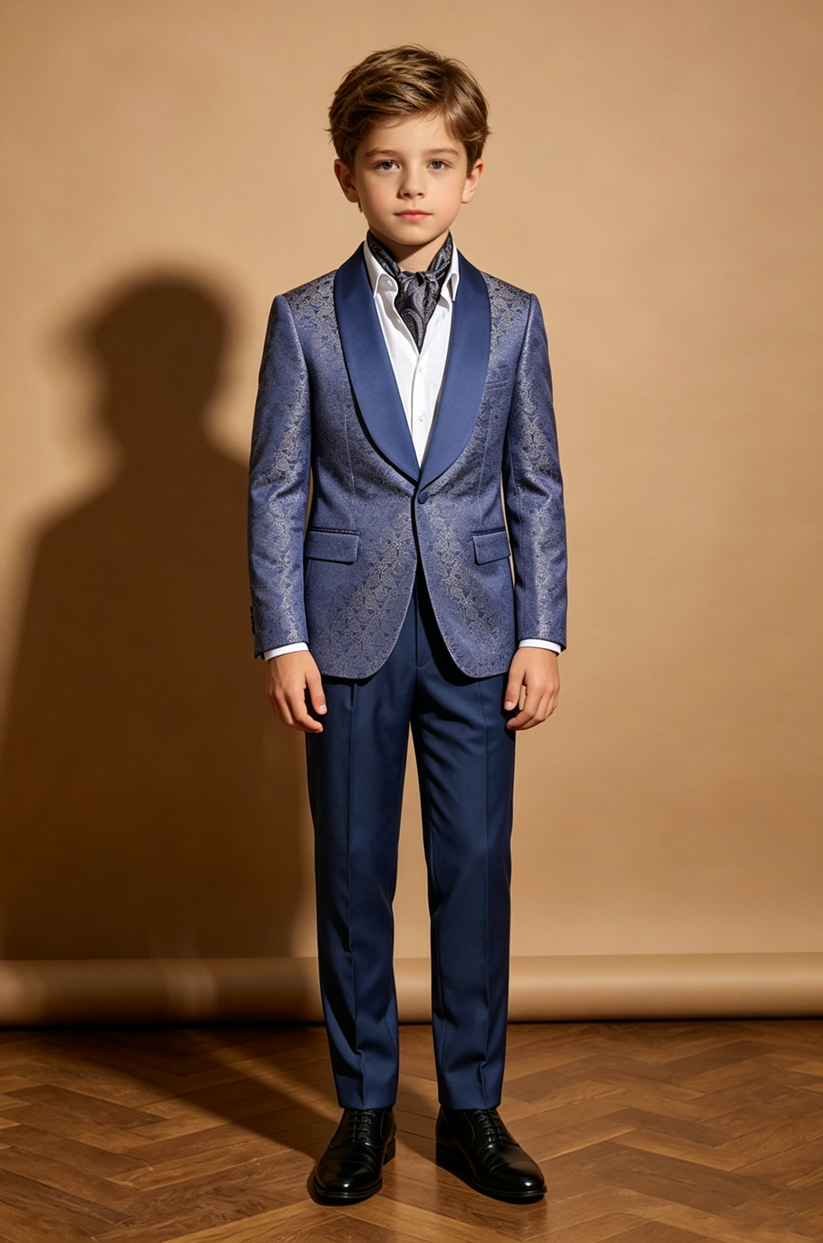 Deep Navy Jacquard Satin Twill Single Breasted Shawl Lapel Blazer 2-Piece Suit