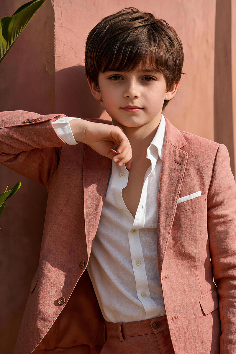 Boys Terracotta Linen Notch Lapel 2-Piece Suit for Warm Tuscan Outdoor Villa Garden Wedding