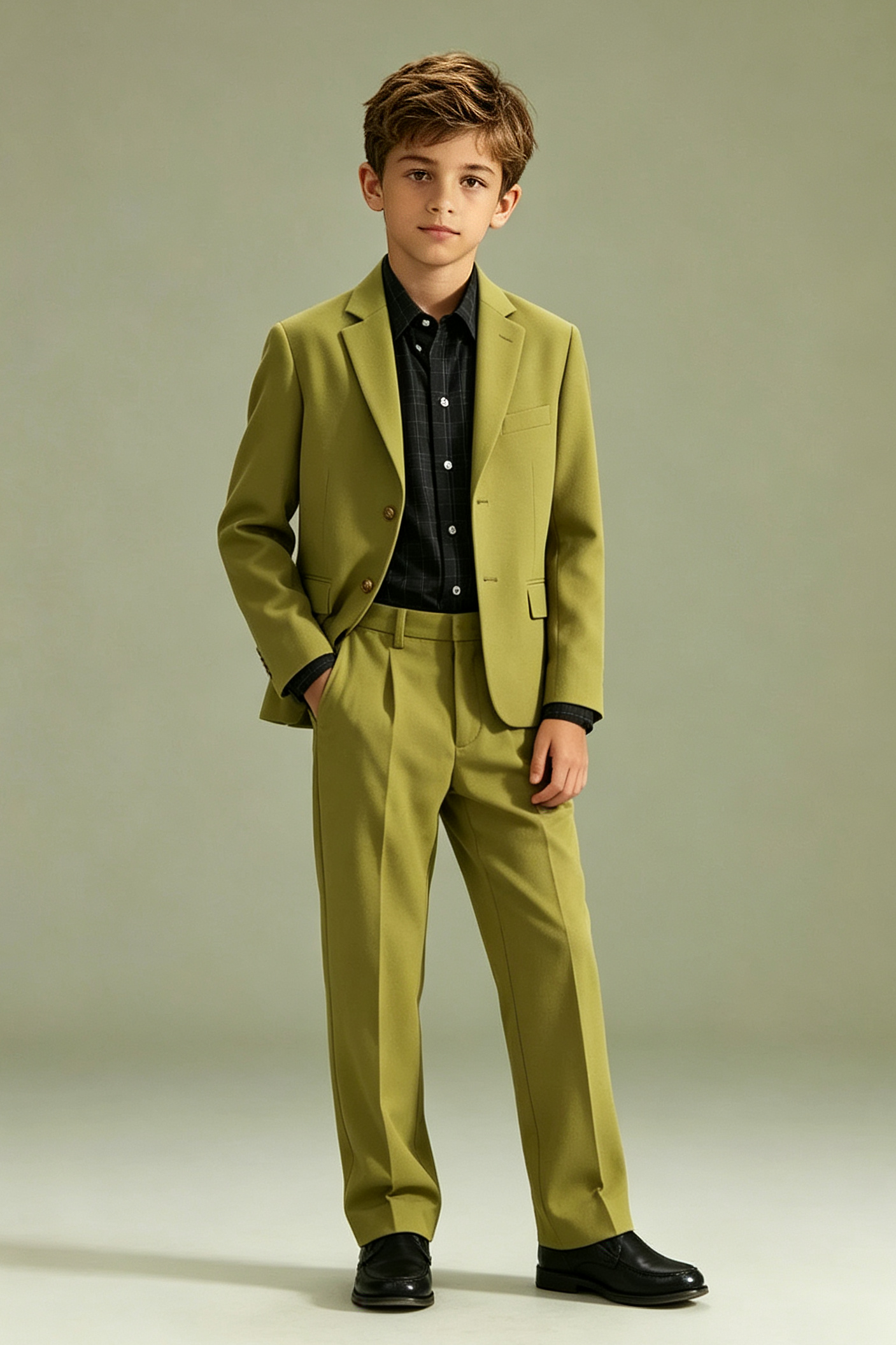 Olive Green Solid Twill Single Breasted Blazer 2-Piece Suit