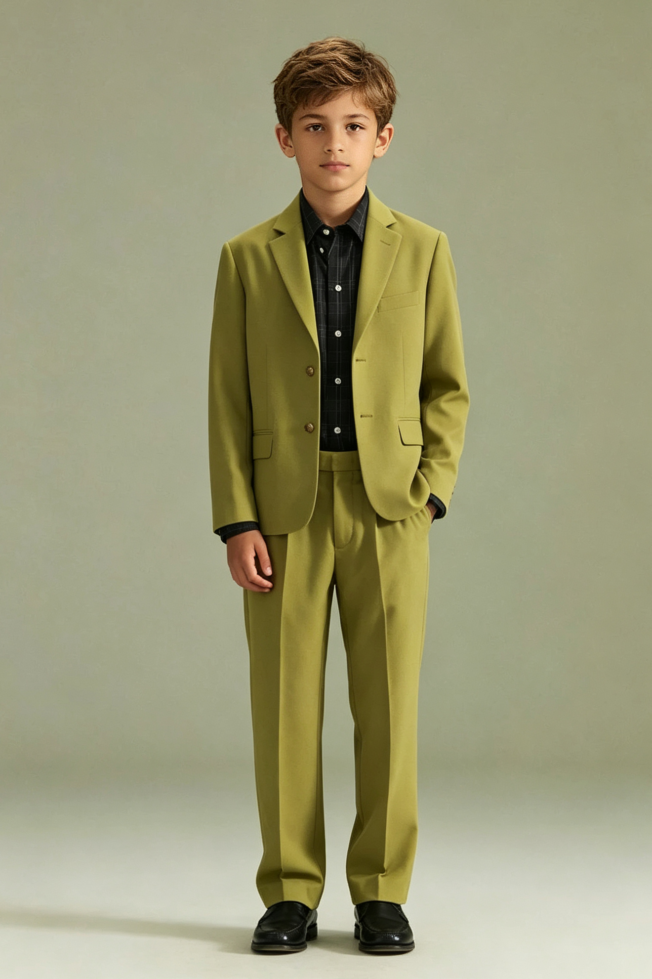 Olive Green Solid Twill Single Breasted Blazer 2-Piece Suit