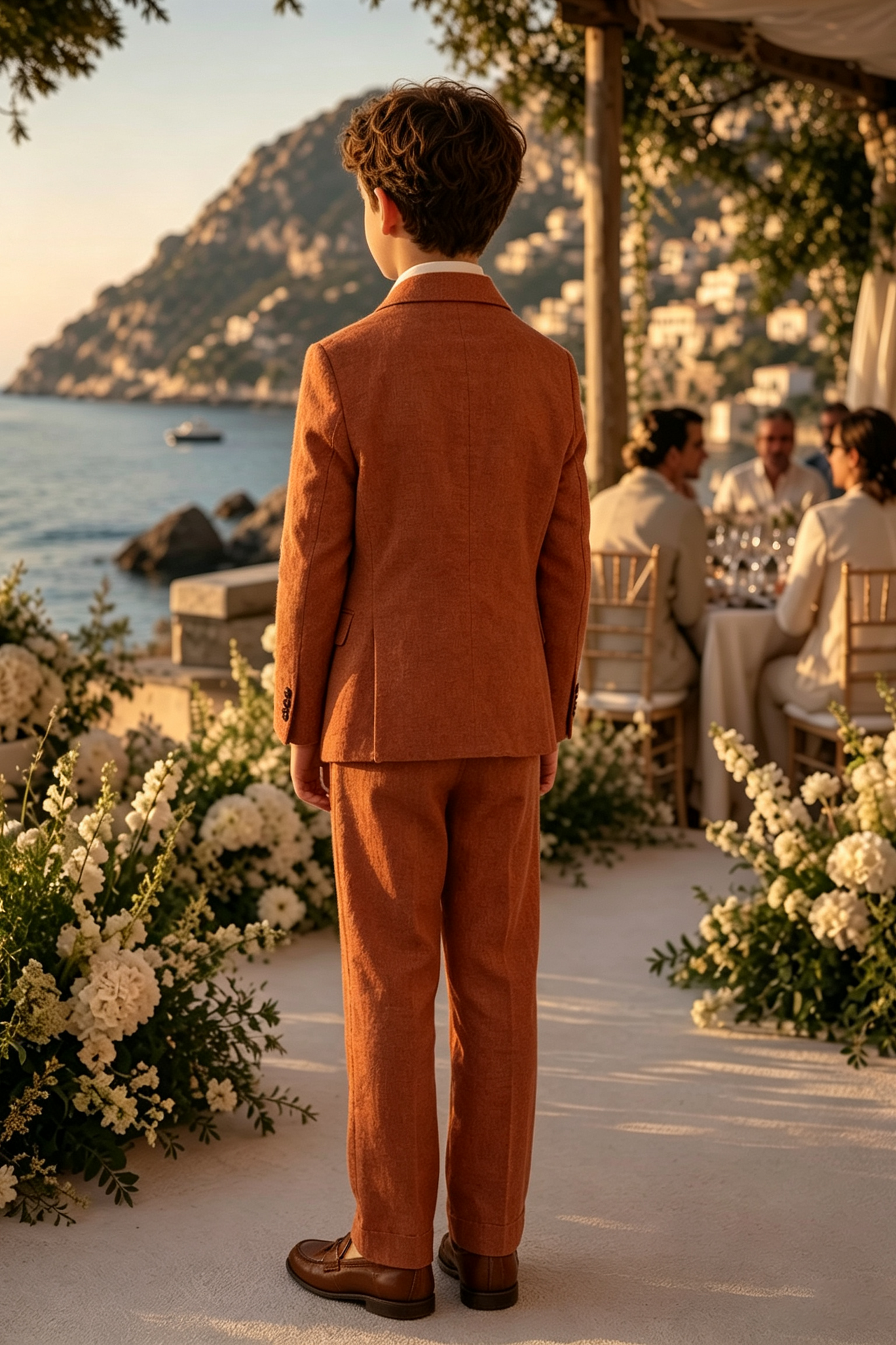 Terracotta Orange Cotton Linen-Blend Single Breasted Blazer 2-Piece Suit