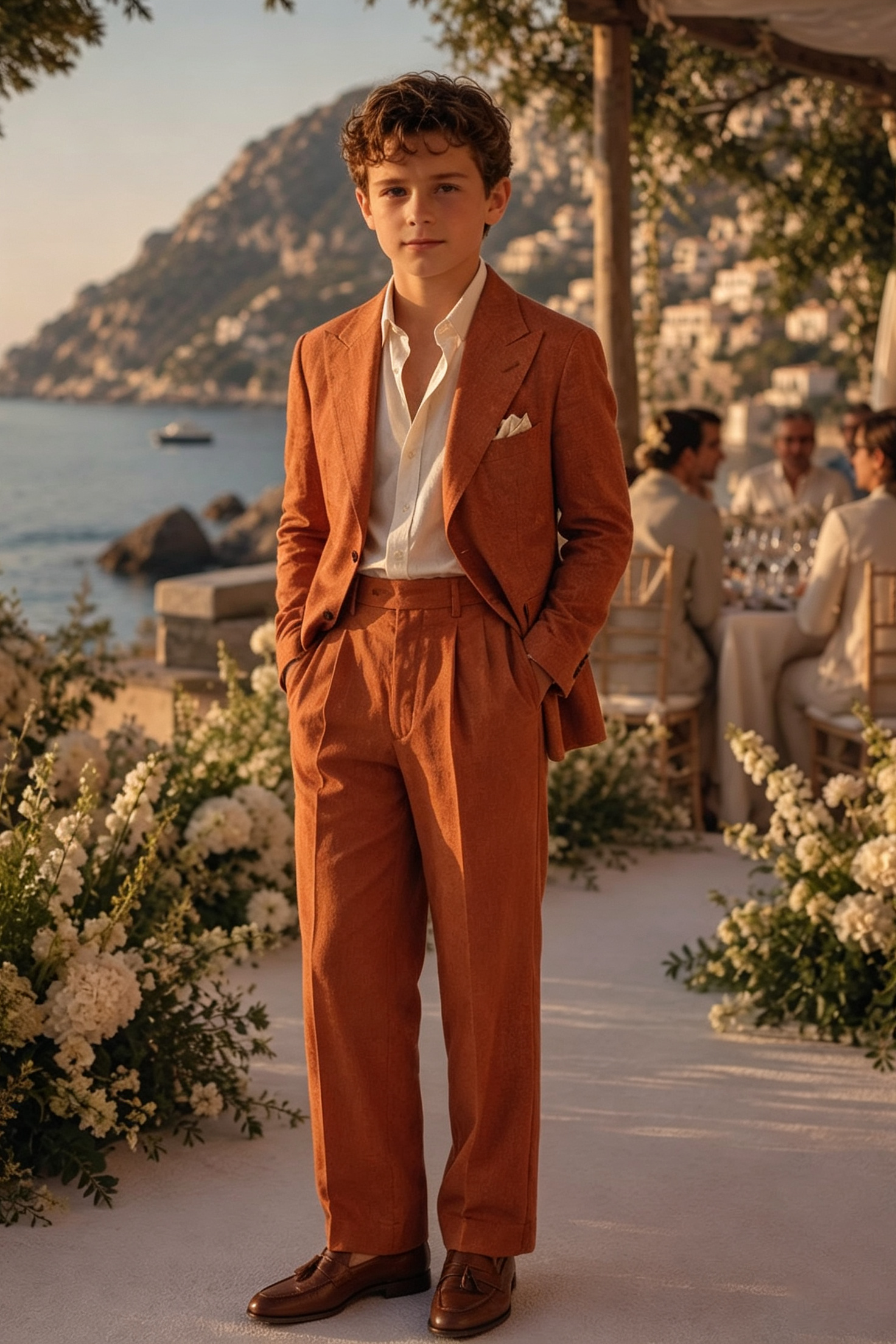 Terracotta Orange Cotton Linen-Blend Single Breasted Blazer 2-Piece Suit