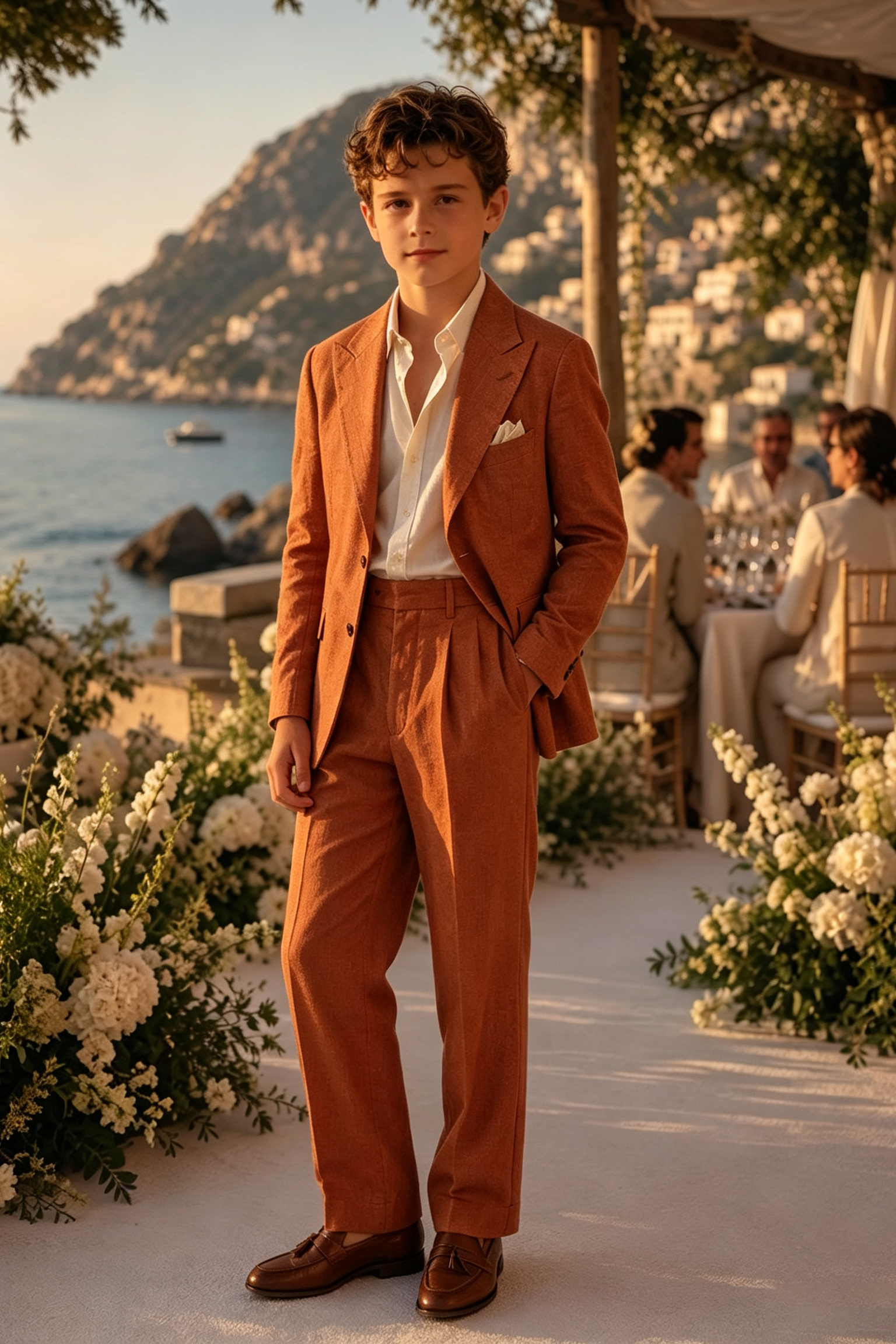Terracotta Orange Cotton Linen-Blend Single Breasted Blazer 2-Piece Suit