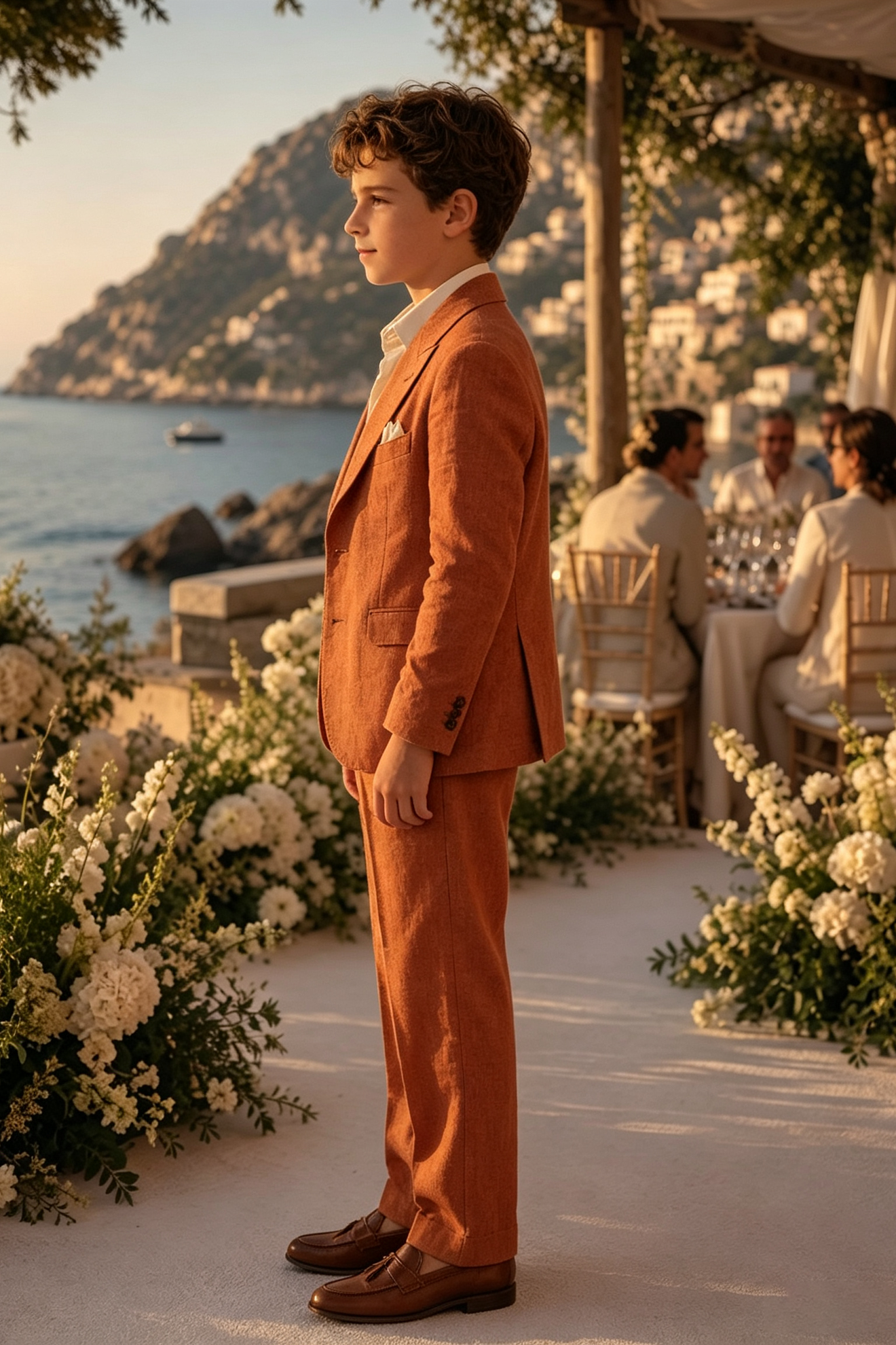 Terracotta Orange Cotton Linen-Blend Single Breasted Blazer 2-Piece Suit