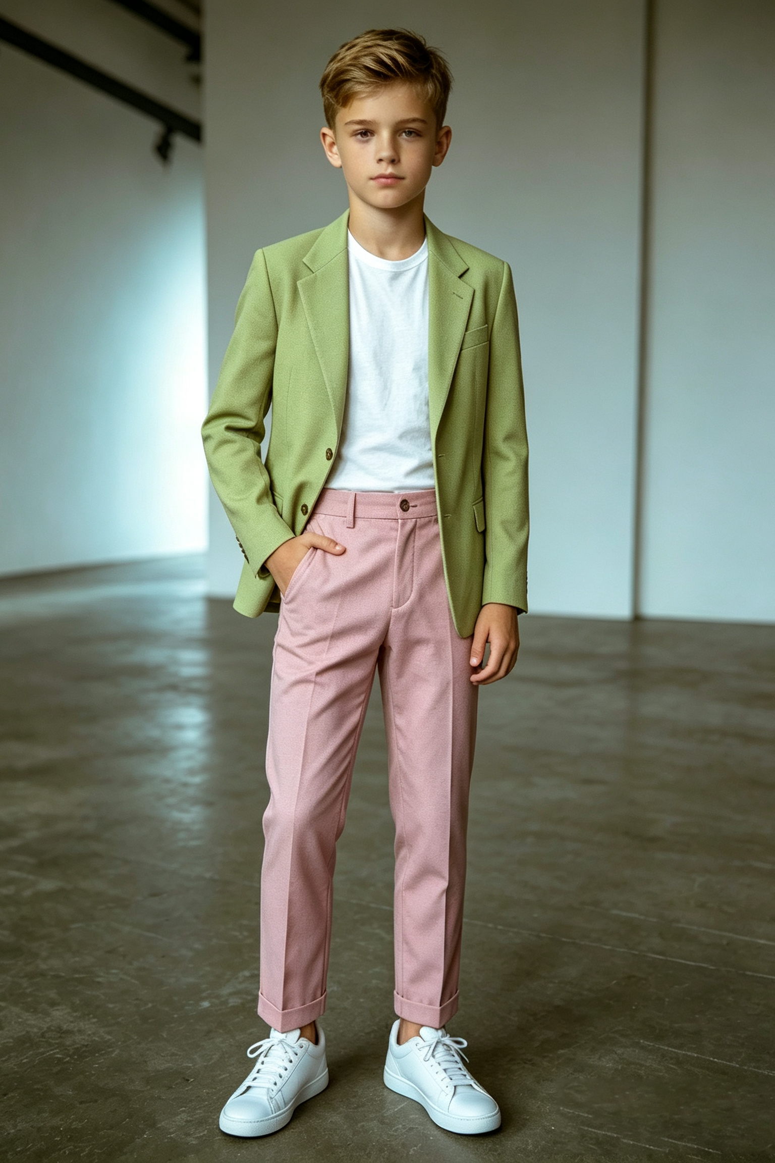 Grass Green Twill Blend Single Breasted Standalone Blazer